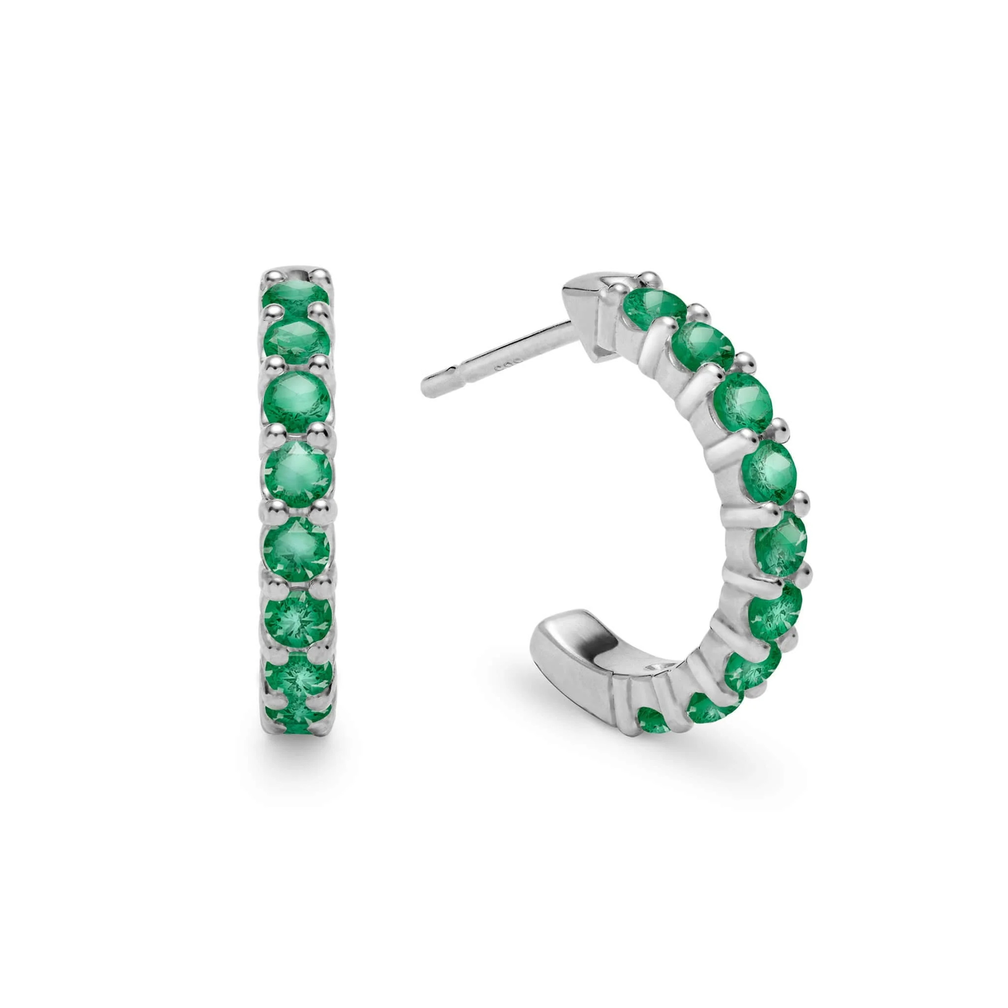 Rosecliff Emerald Huggie Hoop Earrings in 14k Gold (May) - Image 4