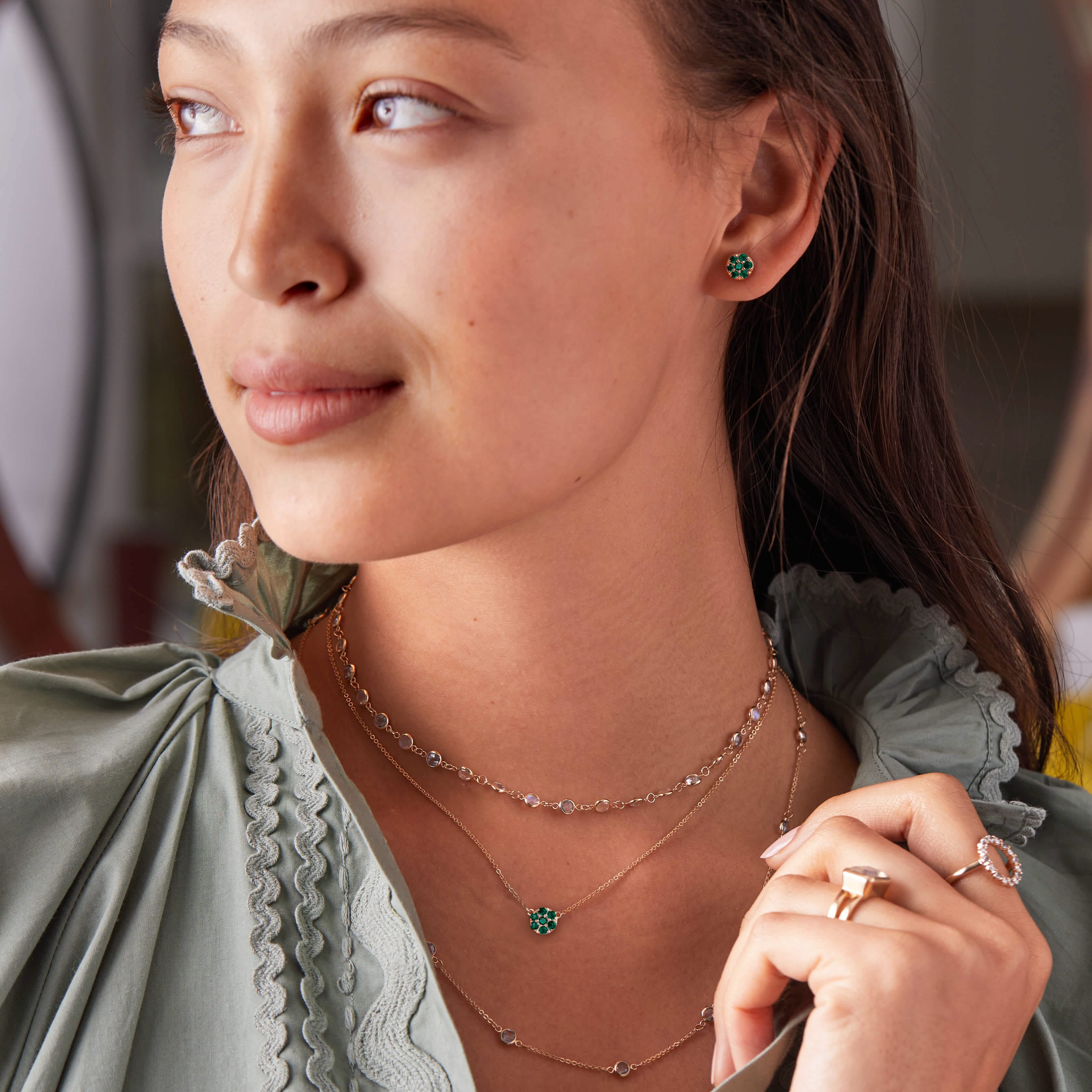 Rosecliff Emerald Mini Necklace and Stud Earrings Set in 14k Gold (May) - Image 6