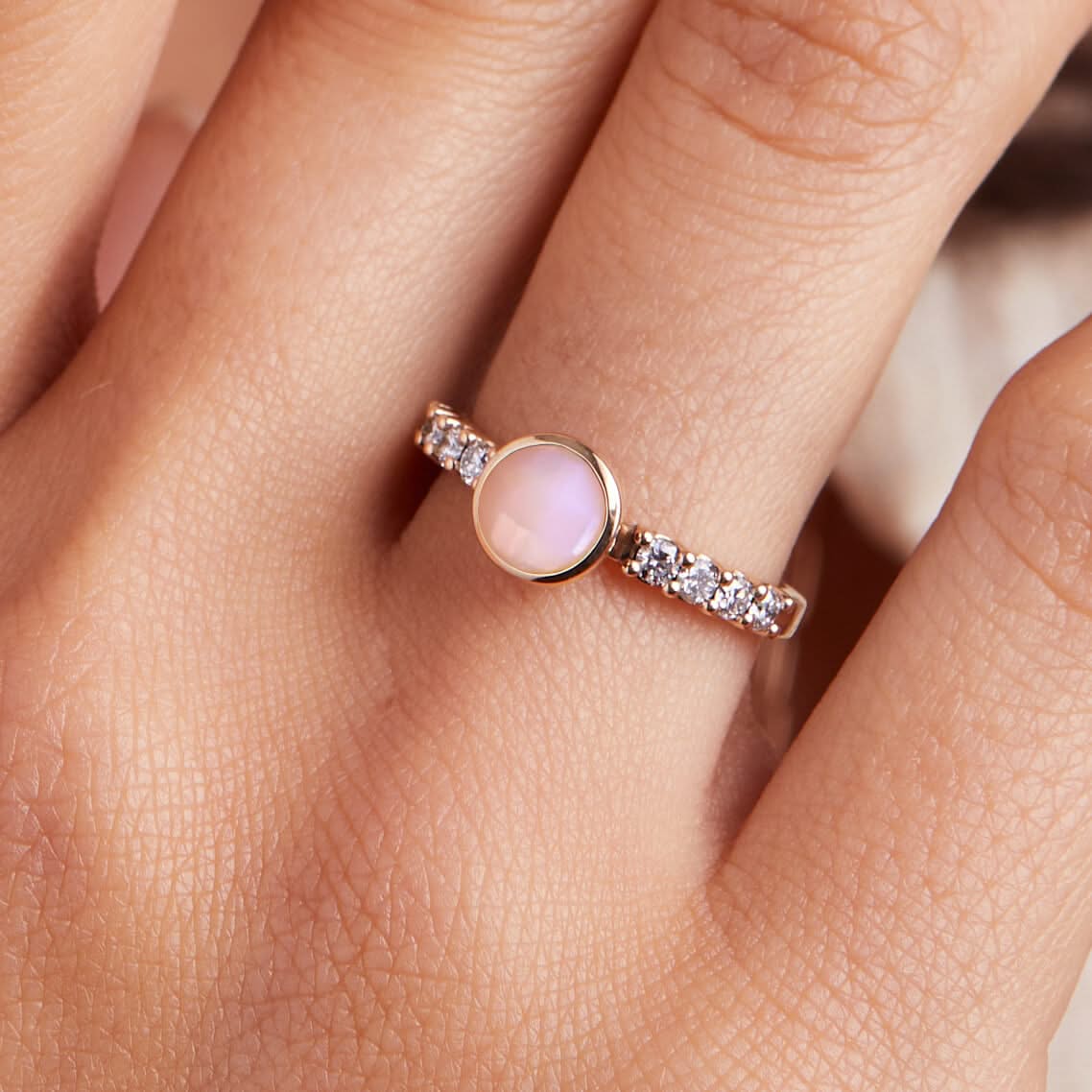 Rosecliff Grand Pink Opal Ring in 14k Gold (October) - Image 3