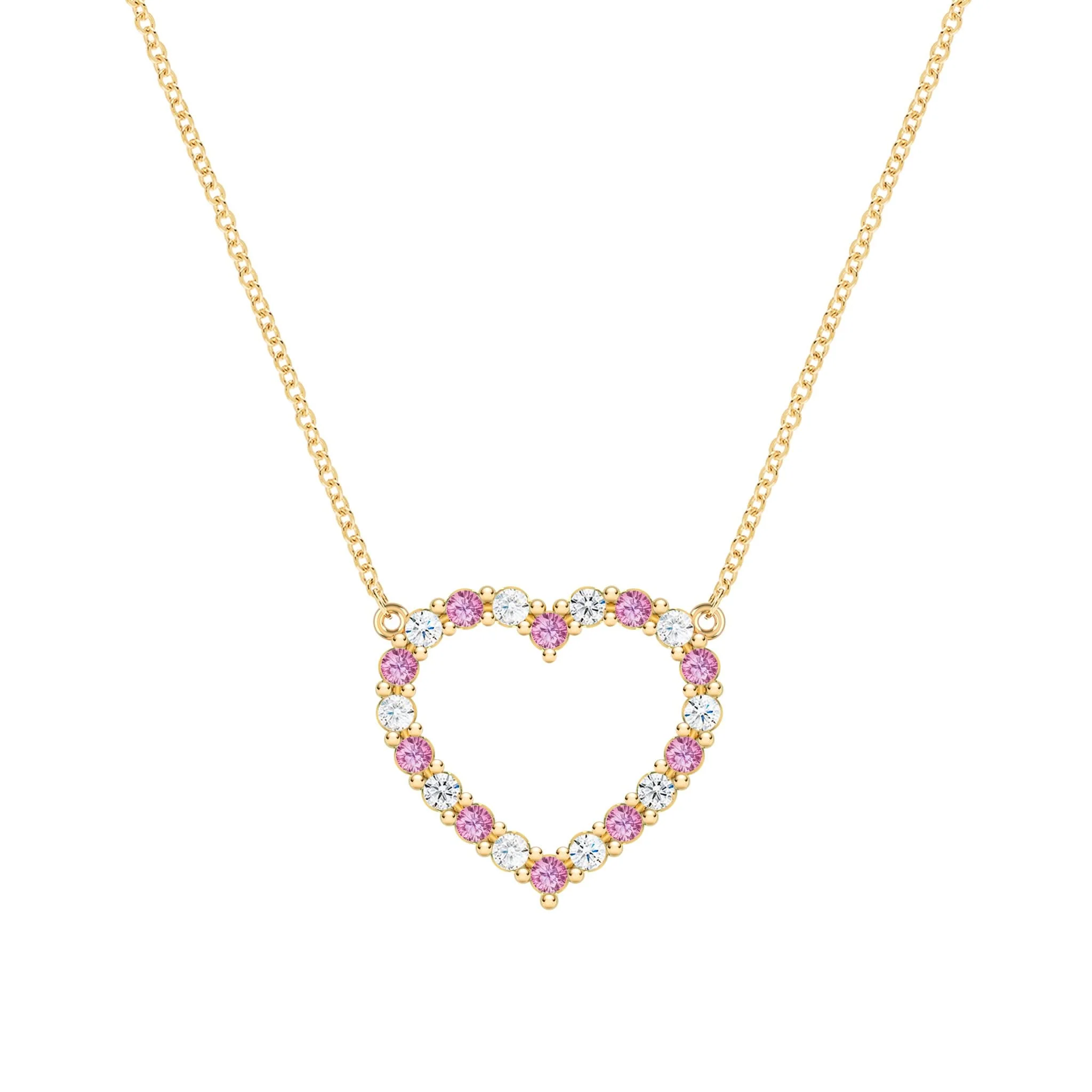 Rosecliff Heart Diamond & Pink Sapphire Necklace in 14k Gold (October)