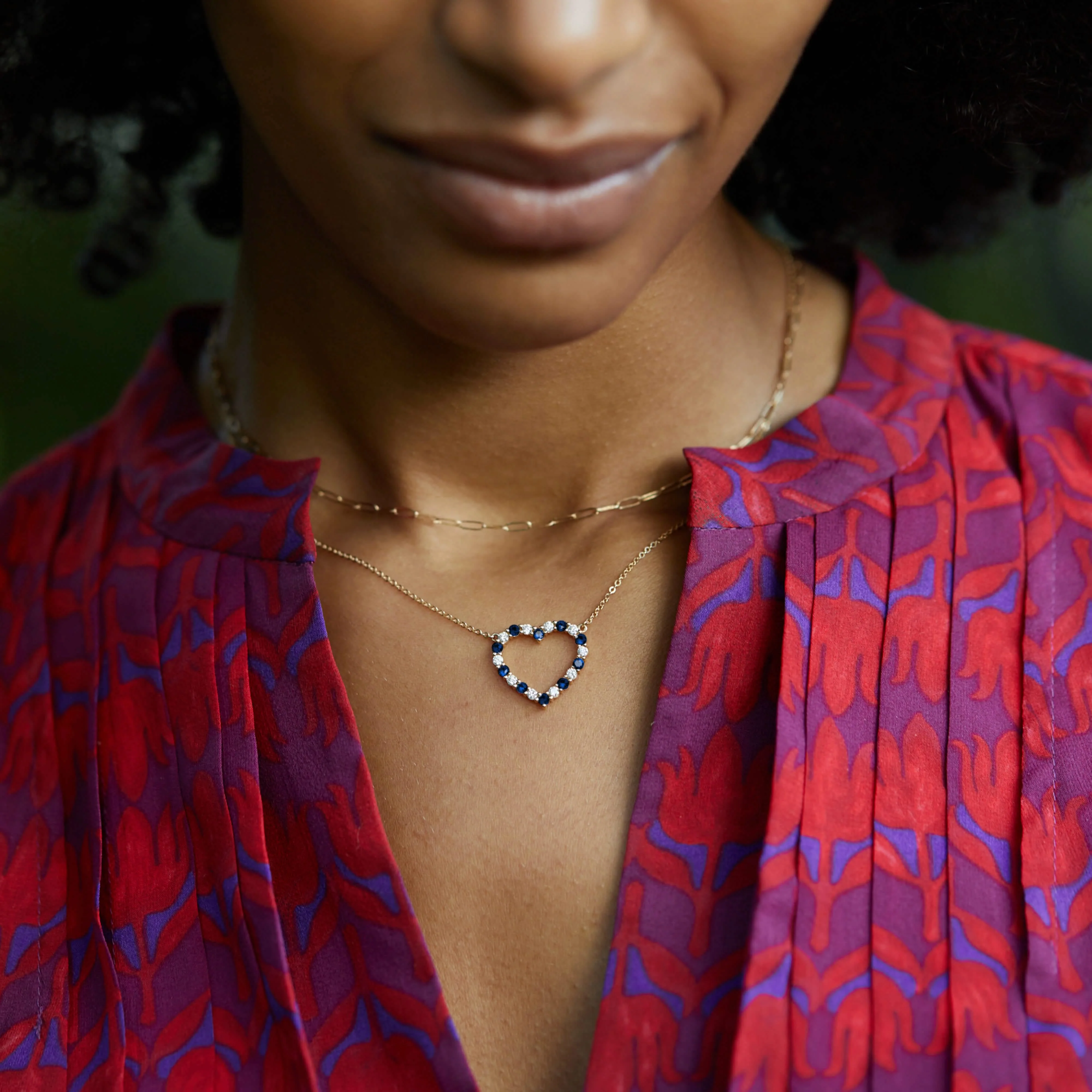 Rosecliff Heart Diamond & Sapphire Necklace in 14k Gold (September) - Image 3