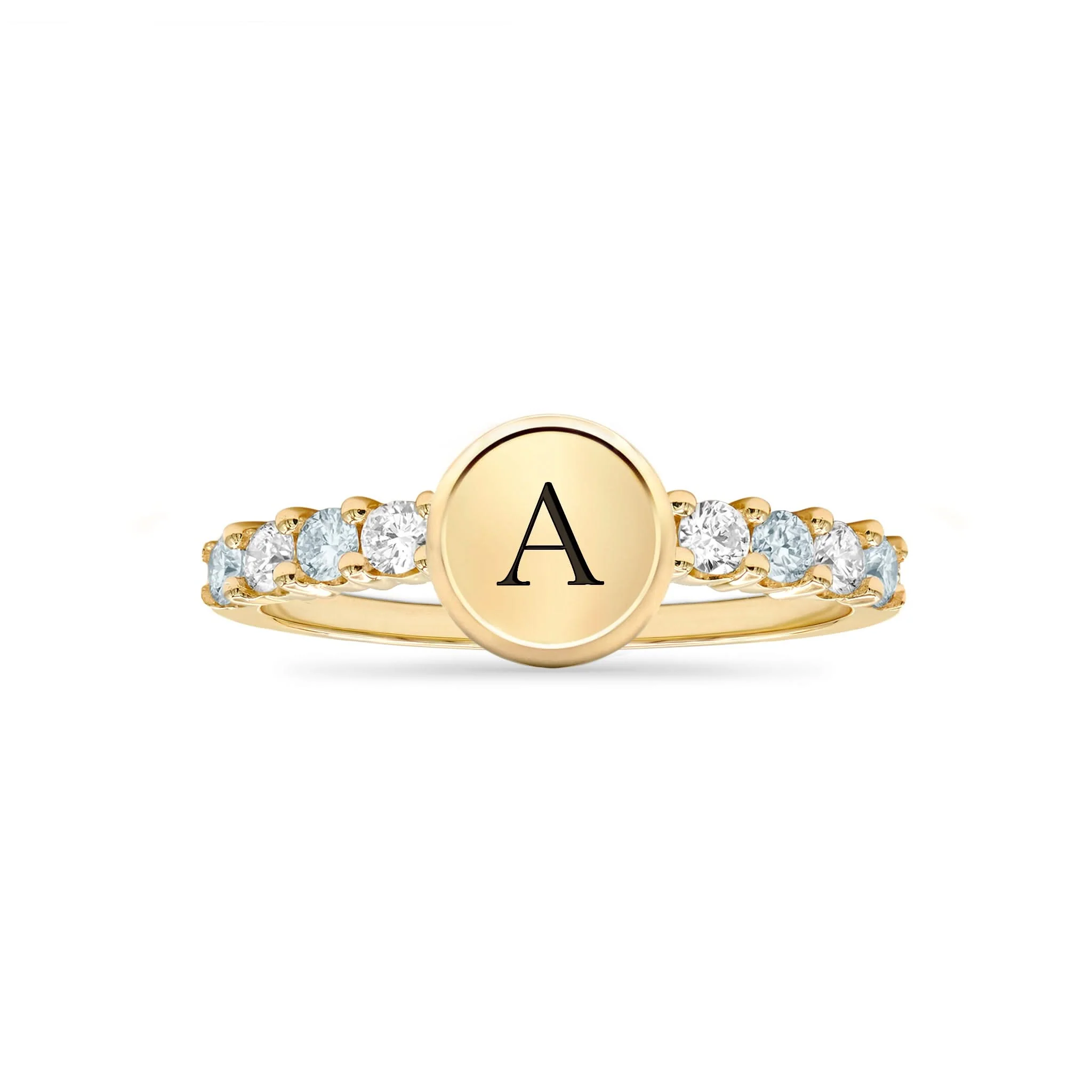 Rosecliff Letter Diamond & Aquamarine Ring in 14k Gold (March) - Image 5