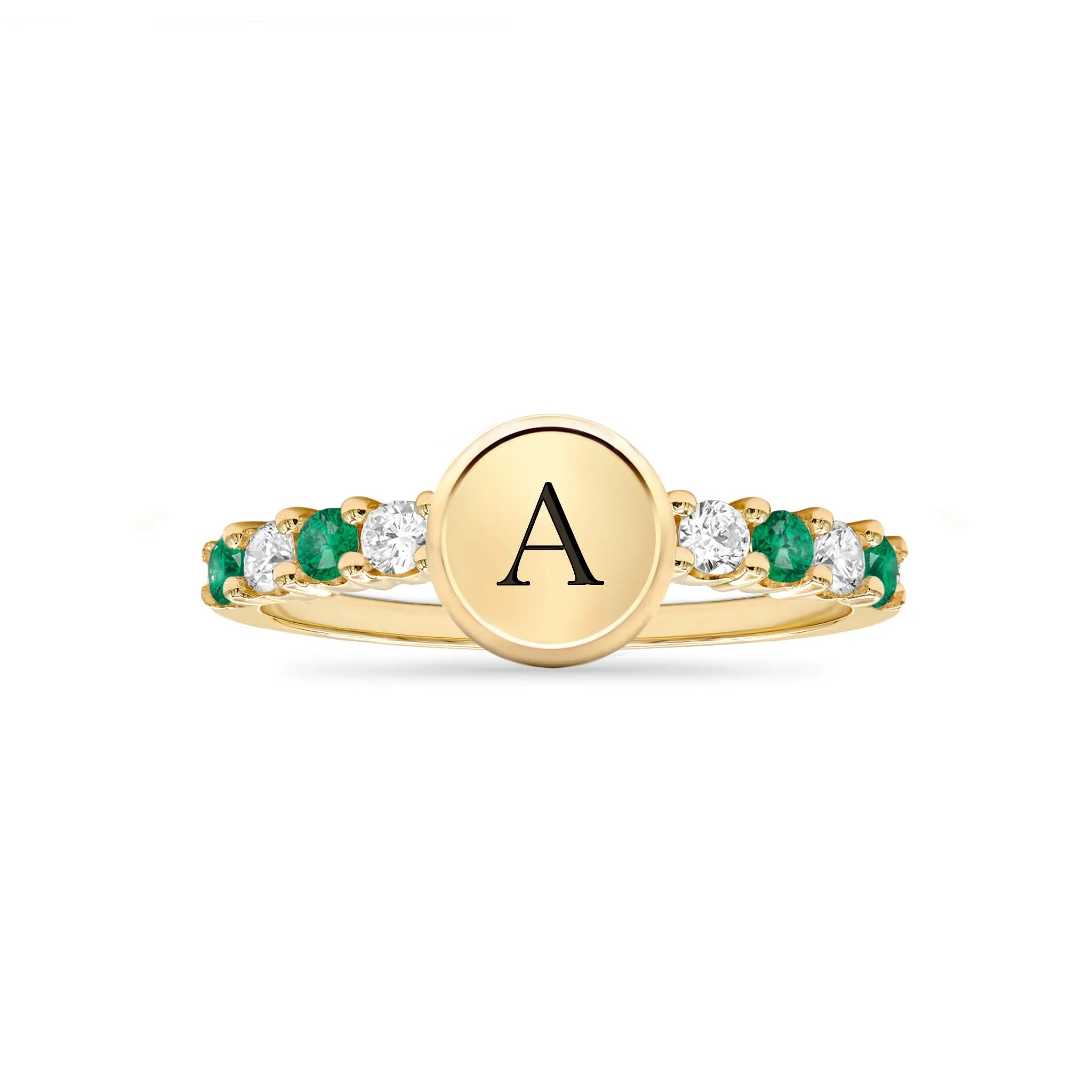 Rosecliff Letter Diamond & Emerald Ring in 14k Gold (May) - Image 5