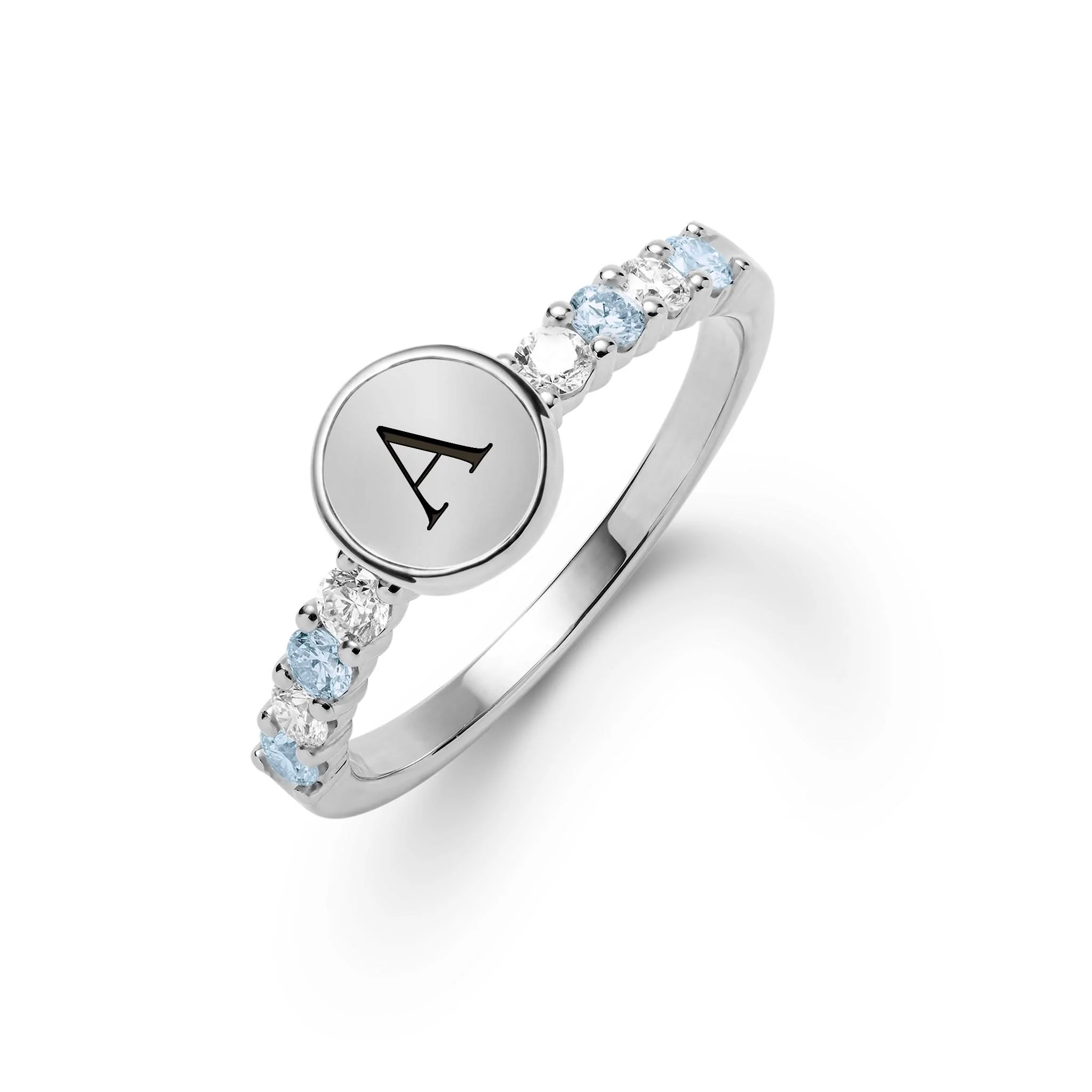 Rosecliff Letter Diamond & Nantucket Blue Topaz Ring in 14k Gold (December) - Image 7