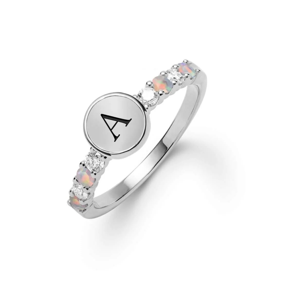 Rosecliff Letter Diamond & Opal Ring in 14k Gold (October) - Image 7