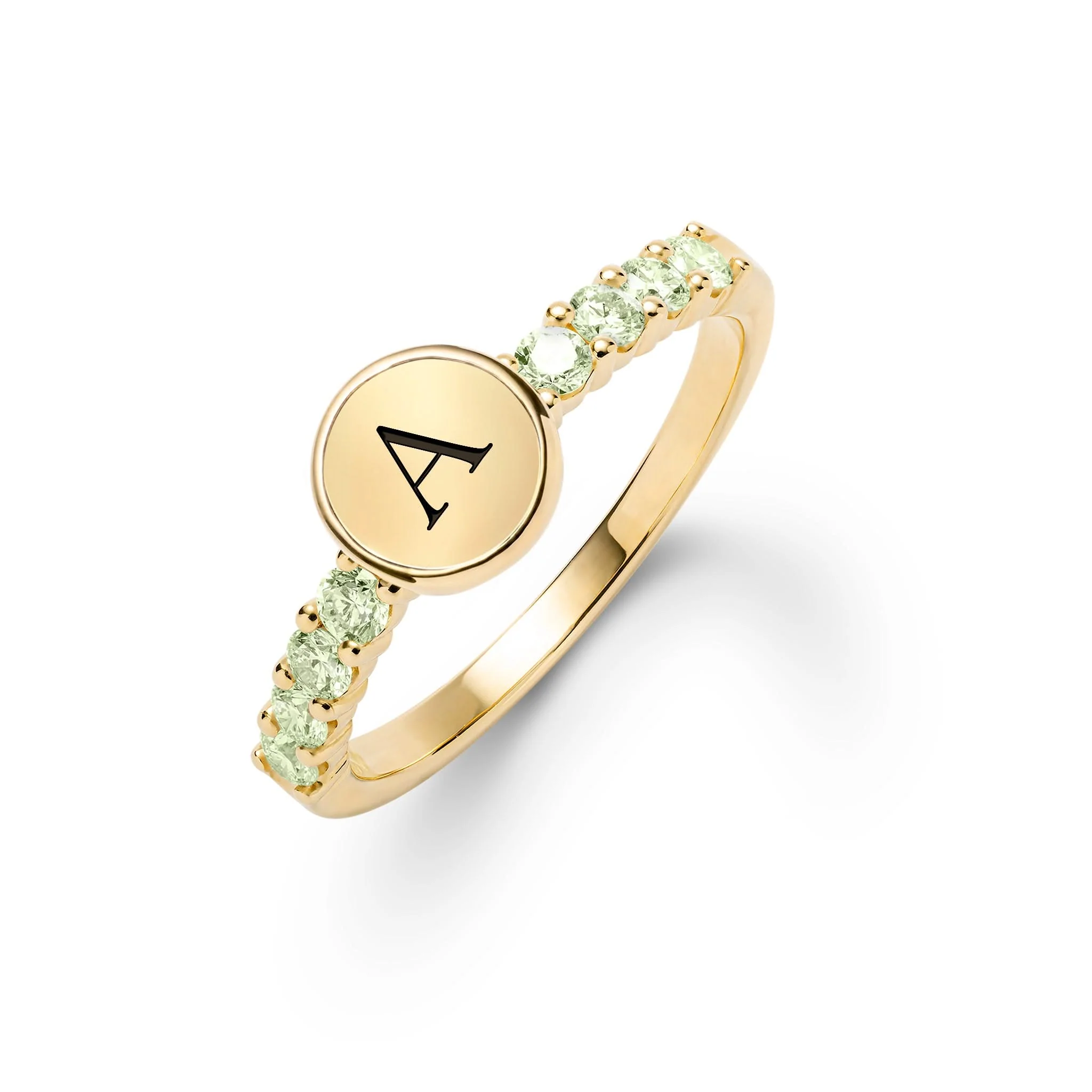 Rosecliff Letter Peridot Ring in 14k Gold (August)