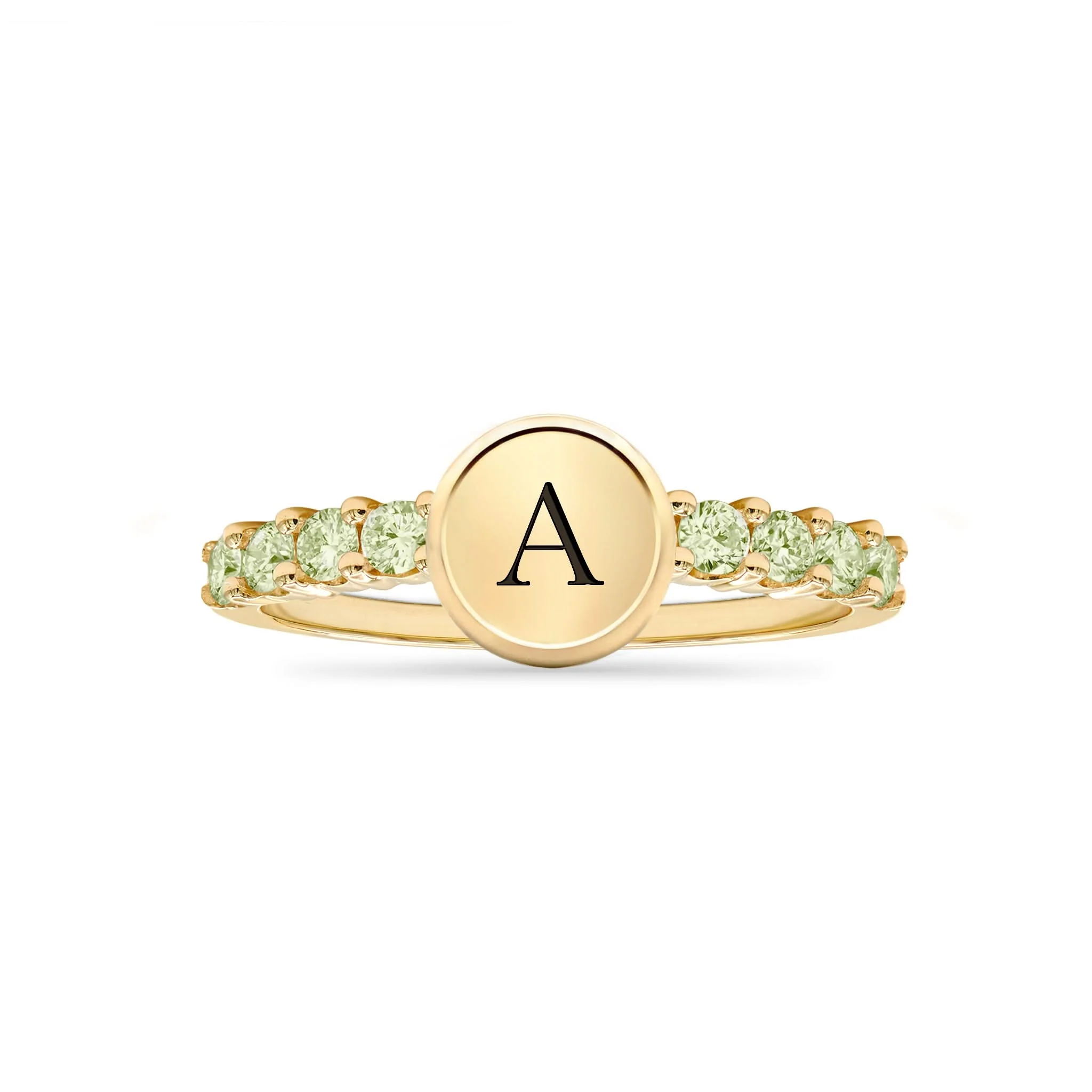 Rosecliff Letter Peridot Ring in 14k Gold (August) - Image 5