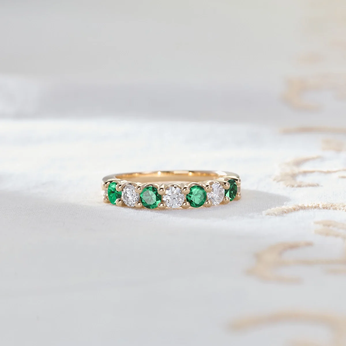 Rosecliff Luxe Diamond & Emerald Stackable Ring in 14k Gold (May) - Image 6
