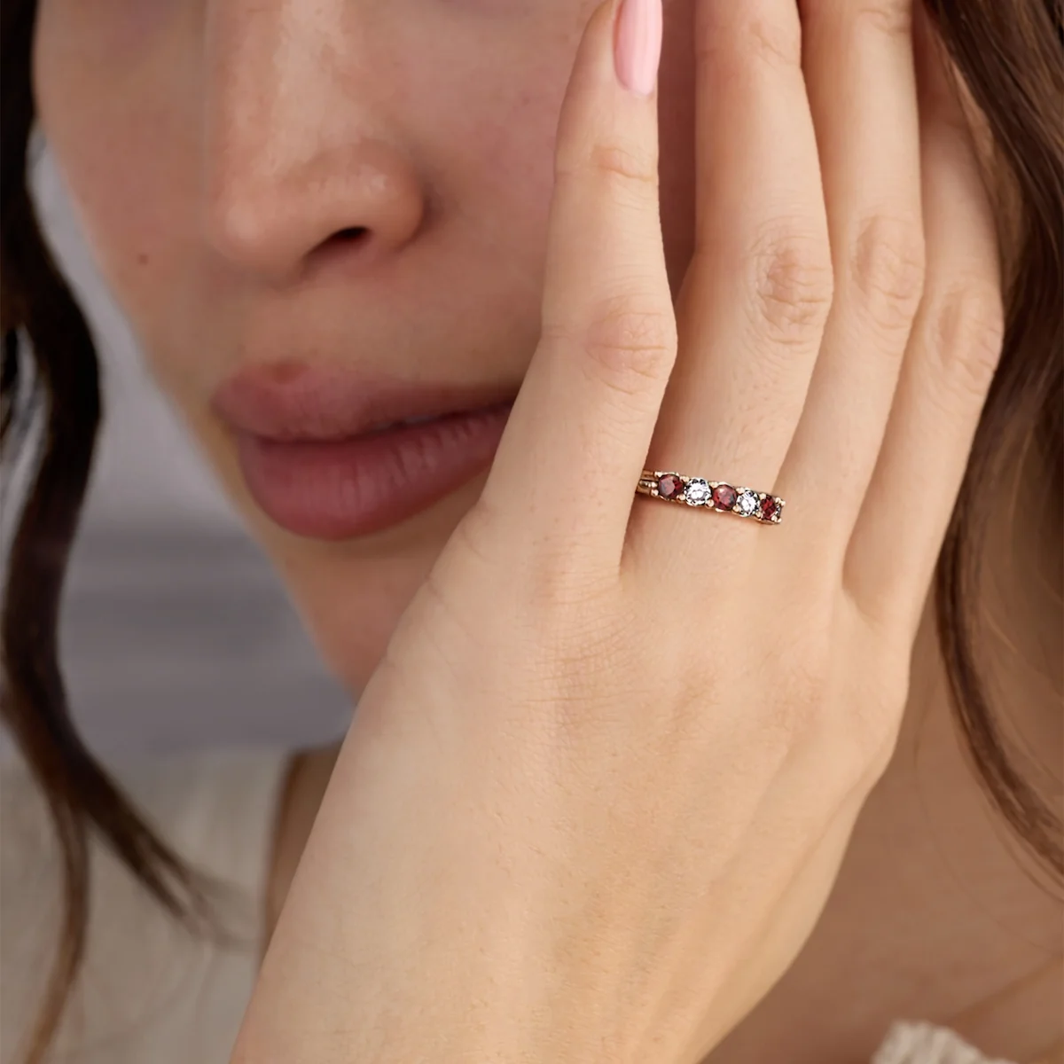 Rosecliff Luxe Diamond & Garnet Stackable Ring in 14k Gold (January) - Image 3