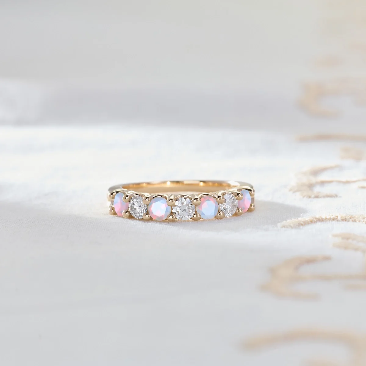 Rosecliff Luxe Diamond & Opal Stackable Ring in 14k Gold (October) - Image 6