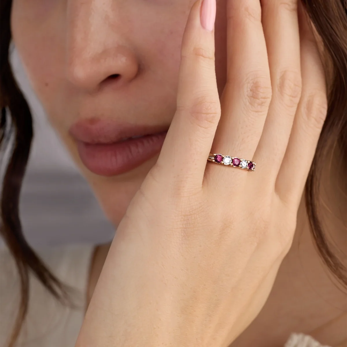 Rosecliff Luxe Diamond & Ruby Stackable Ring in 14k Gold (July) - Image 3