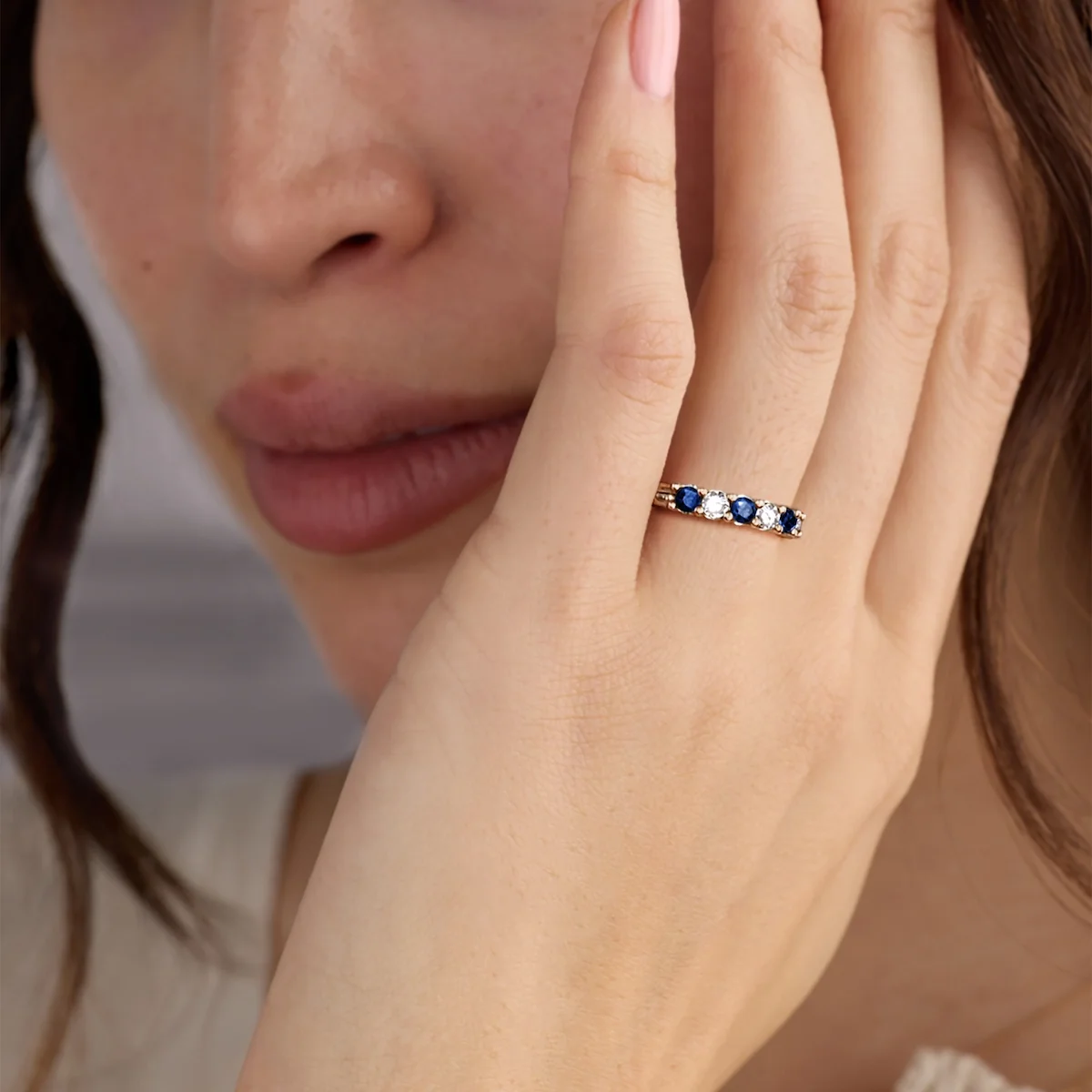Rosecliff Luxe Diamond & Sapphire Stackable Ring in 14k Gold (September) - Image 3