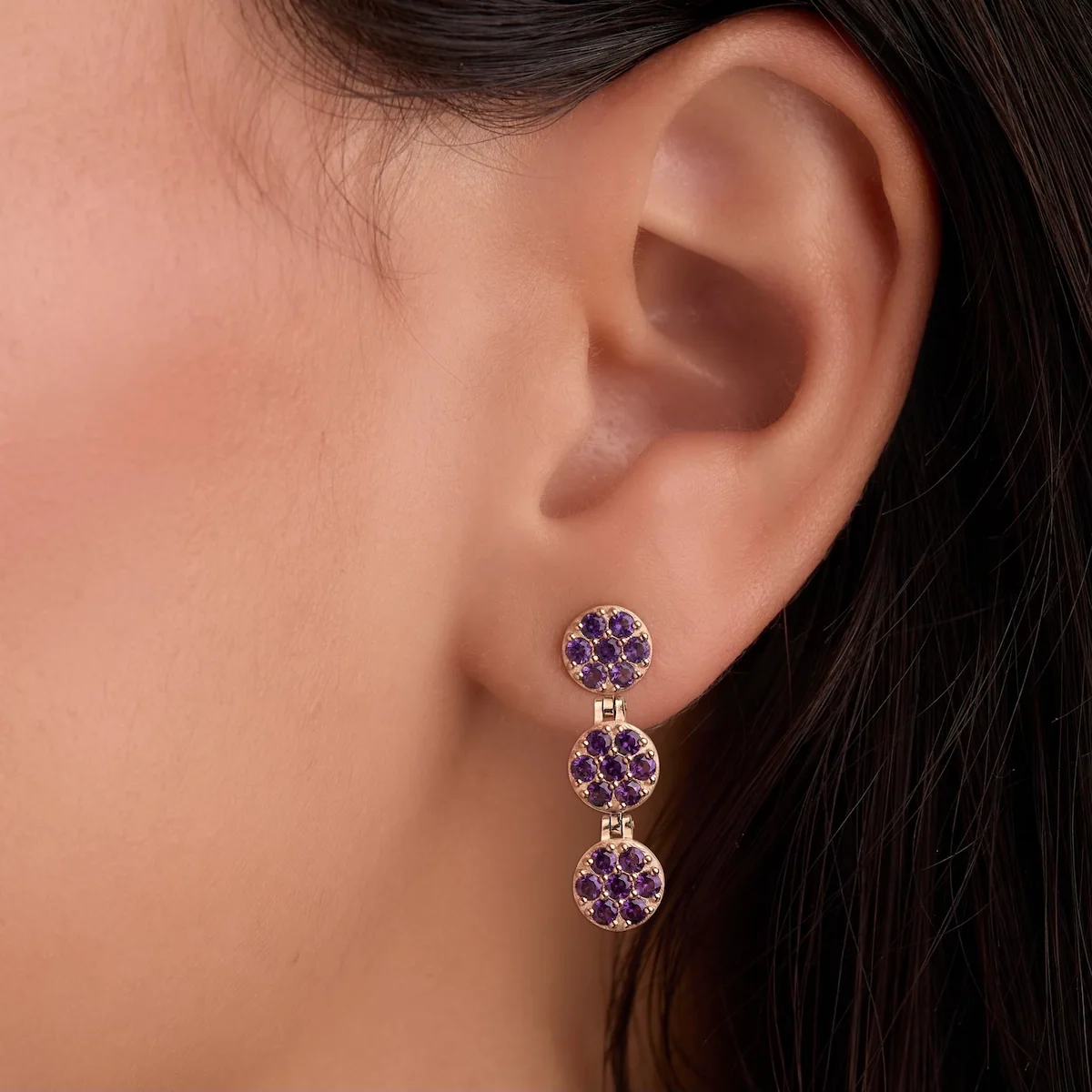 Rosecliff Amethyst Drop Earrings in 14k Gold (February) - Image 3