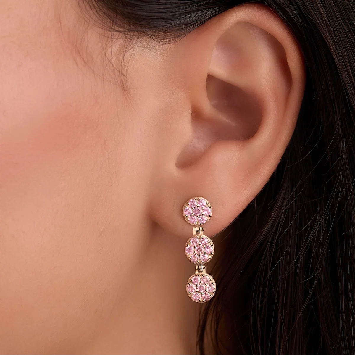 Rosecliff Pink Sapphire Drop Earrings in 14k Gold (October) - Image 3