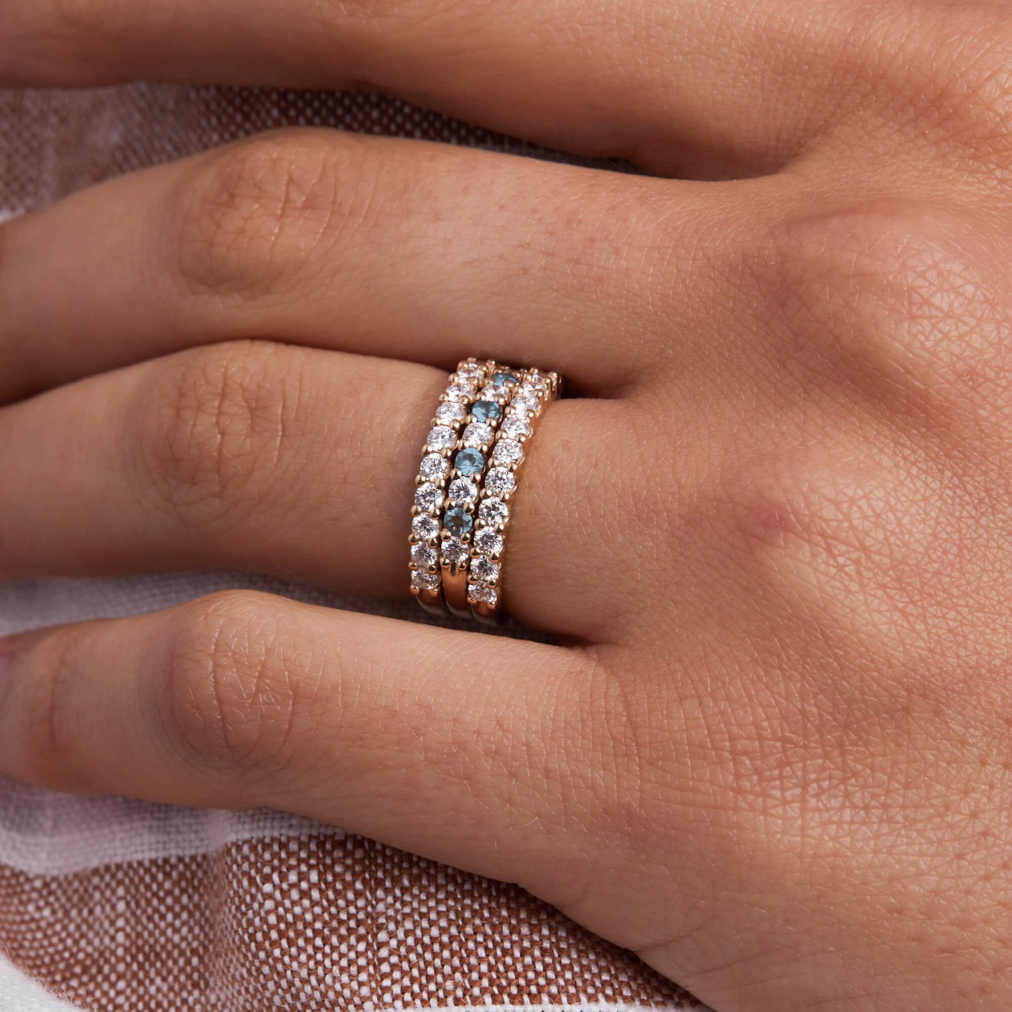 Rosecliff Diamond & Nantucket Blue Topaz Stackable Ring in 14k Gold (December) - Image 9