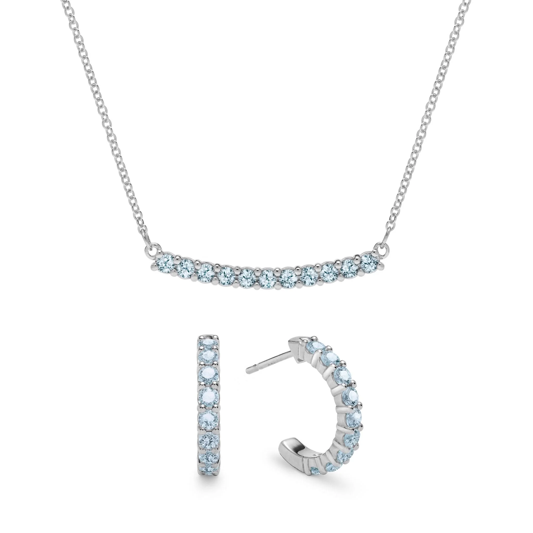 Rosecliff Nantucket Blue Topaz Bar Necklace and Huggie Hoop Earrings Set in 14k Gold (December) - Image 8