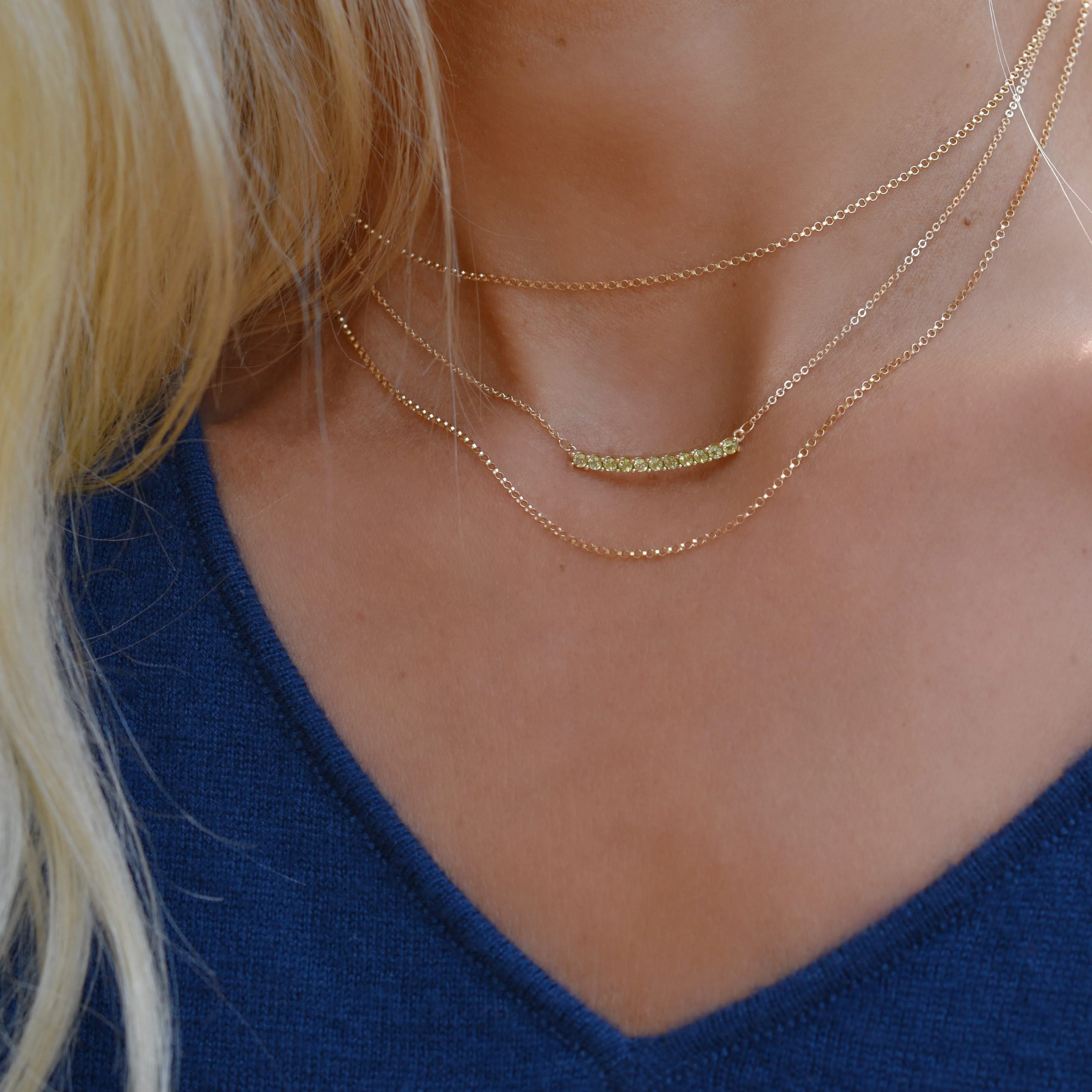 Rosecliff Peridot Bar Necklace and Huggie Hoop Earrings Set in 14k Gold (August) - Image 10