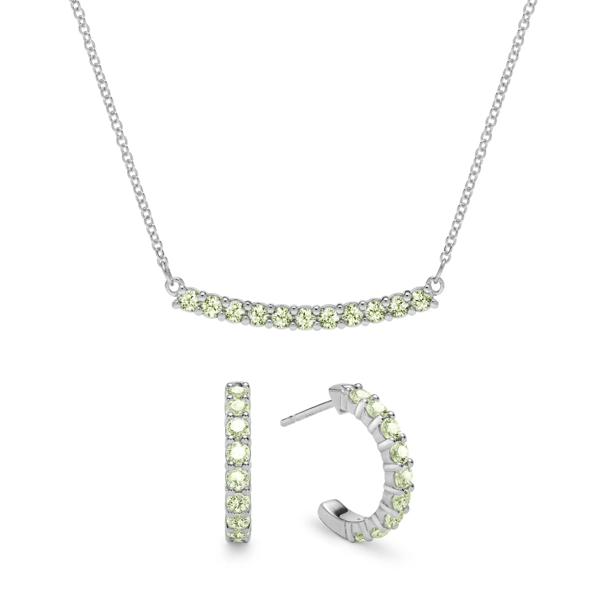 Rosecliff Peridot Bar Necklace and Huggie Hoop Earrings Set in 14k Gold (August) - Image 8