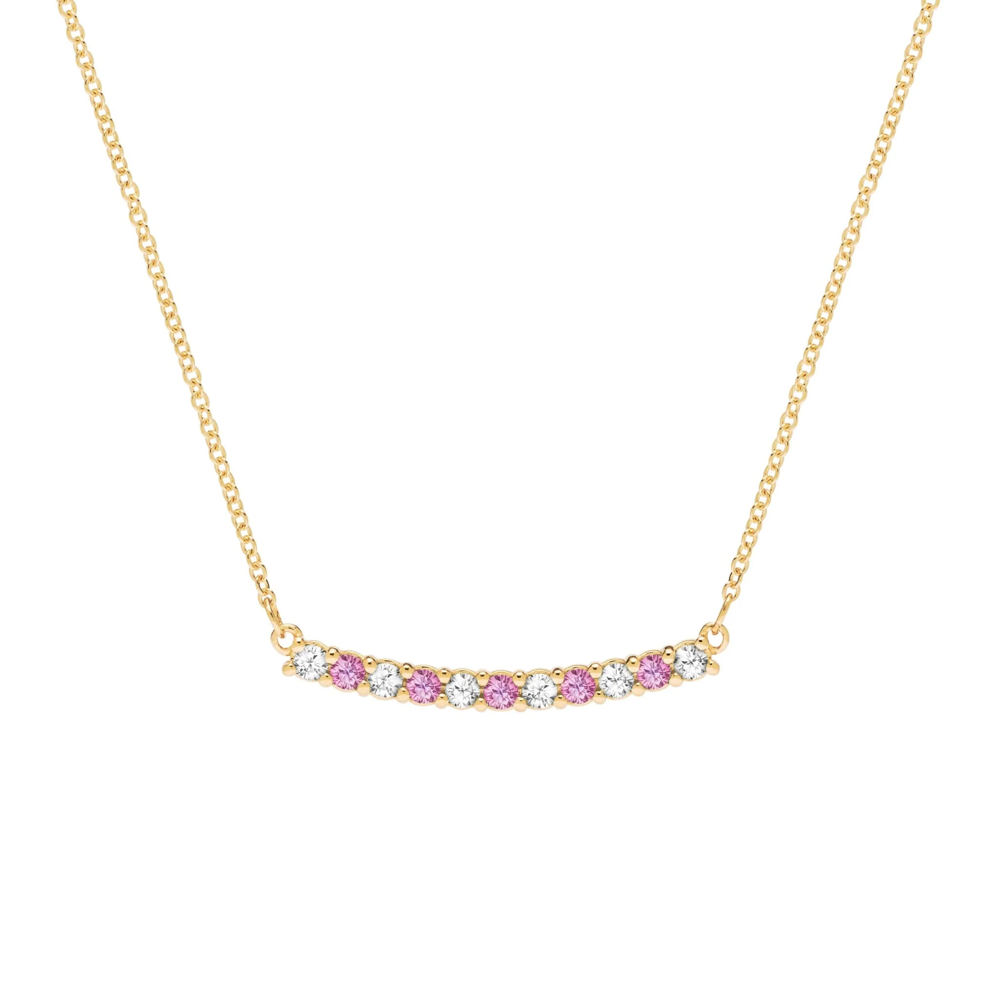 Rosecliff Diamond & Pink Sapphire Bar Necklace in 14k Gold (October)