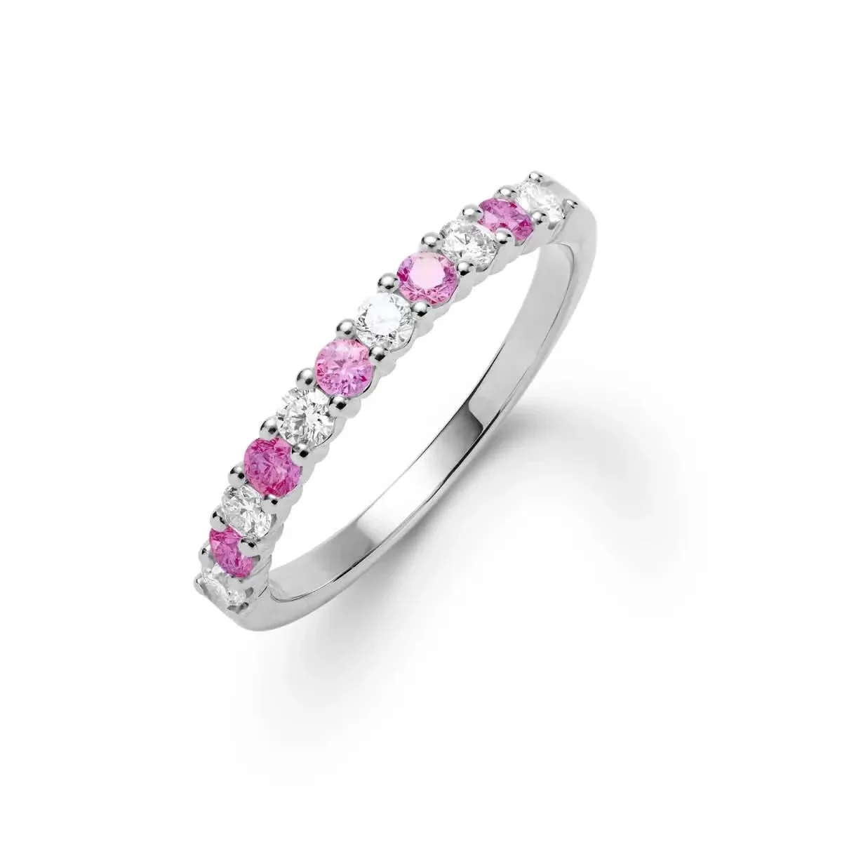 Rosecliff Diamond & Pink Sapphire Stackable Ring in 14k Gold (October) - Image 8