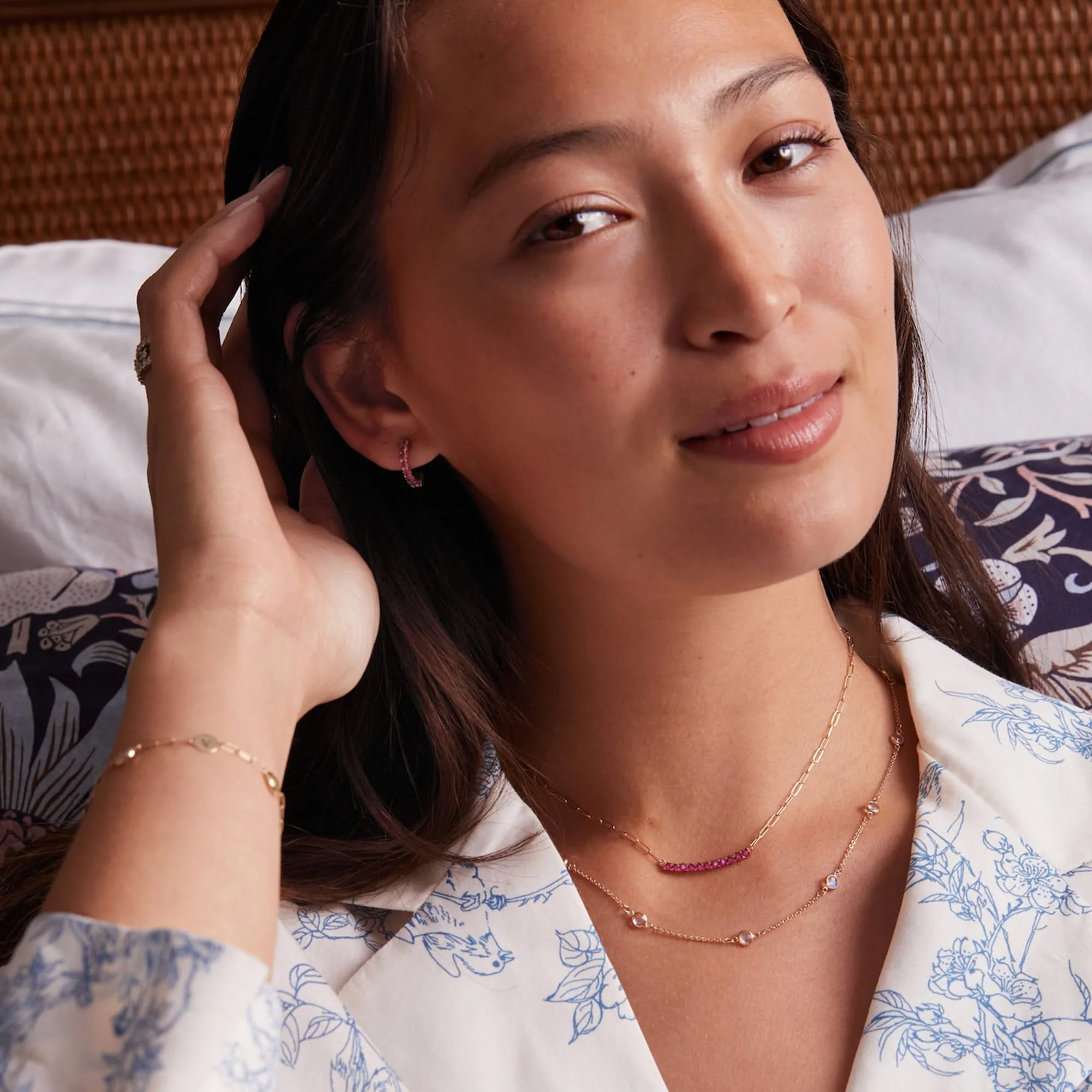 Rosecliff Ruby Bar Adelaide Mini Necklace in 14k Gold (July) - Image 2