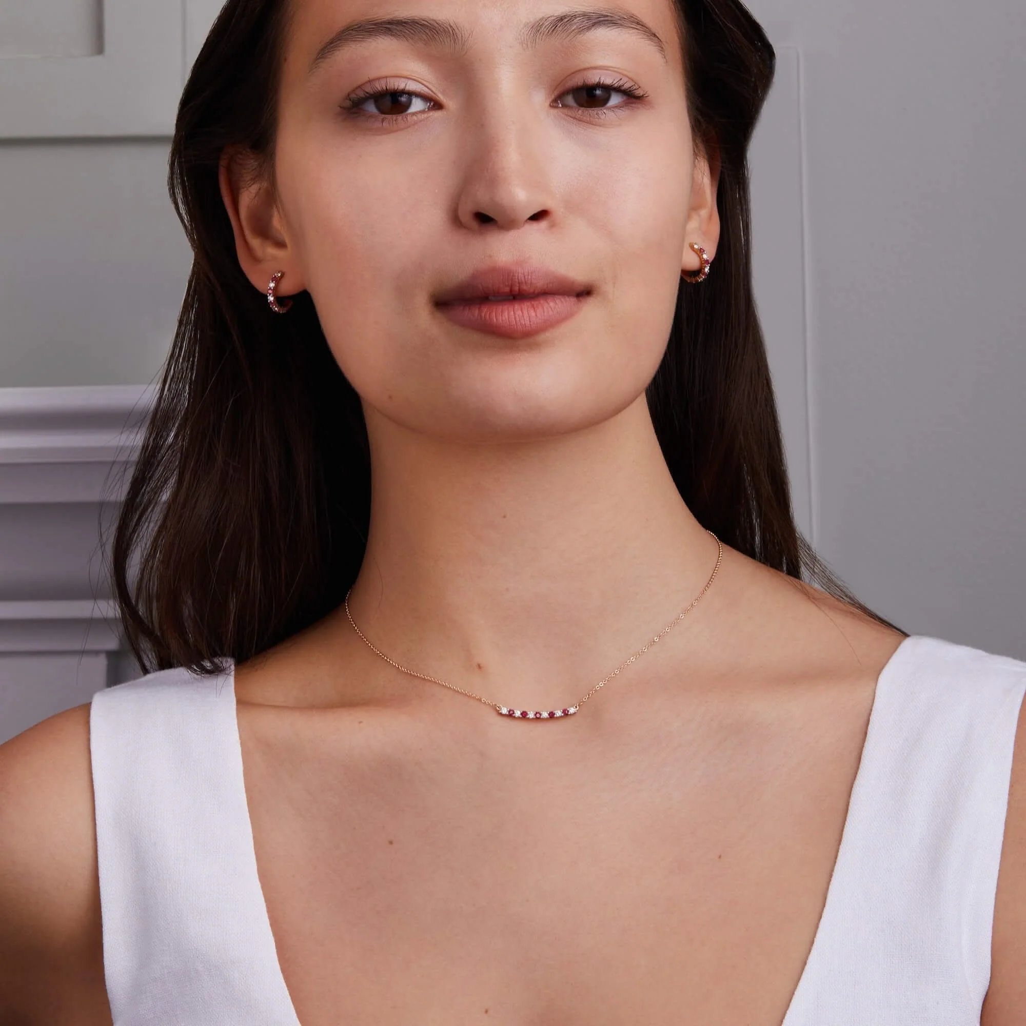 Rosecliff Diamond & Ruby Bar Necklace in 14k Gold (July) - Image 2