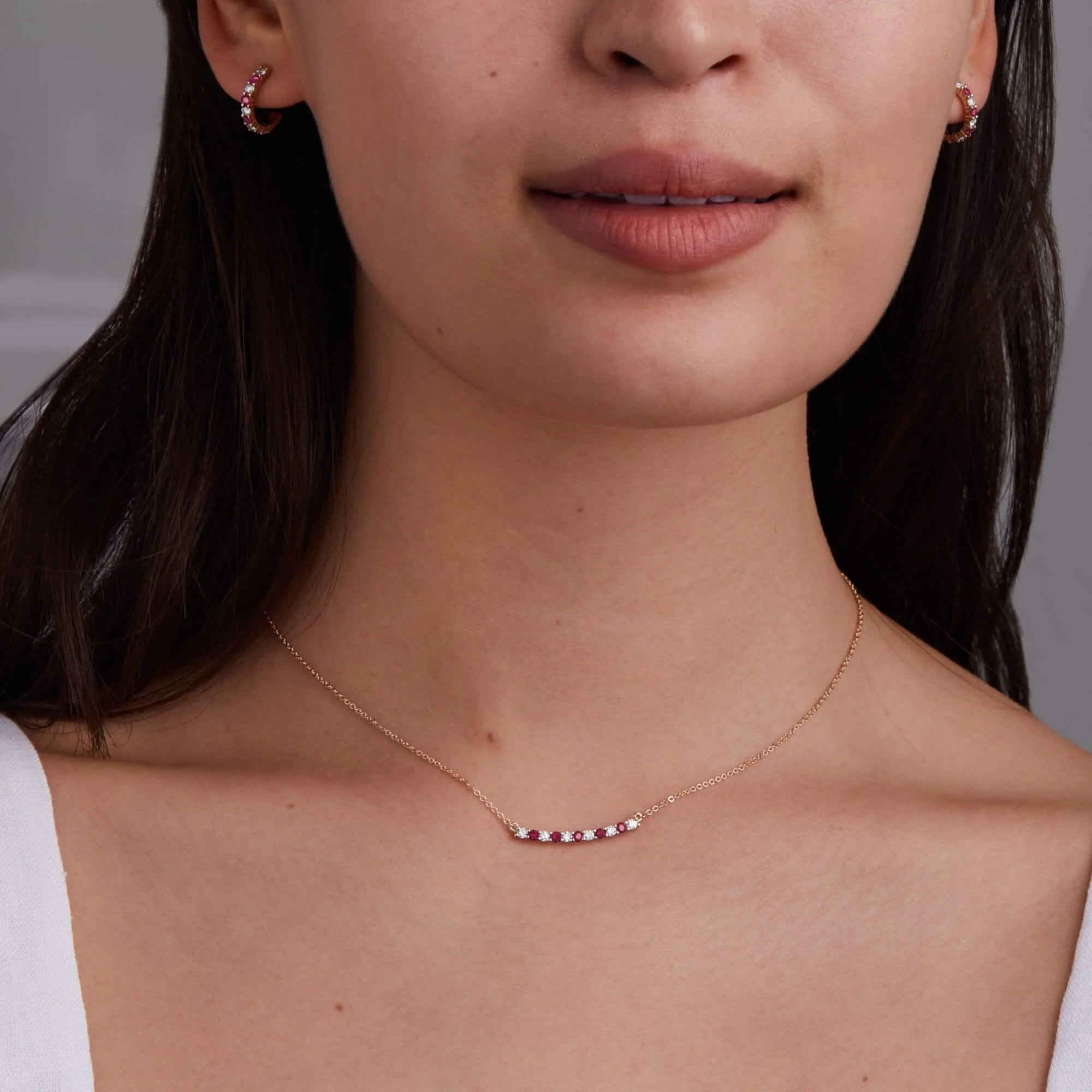 Rosecliff Diamond & Ruby Bar Necklace in 14k Gold (July) - Image 3