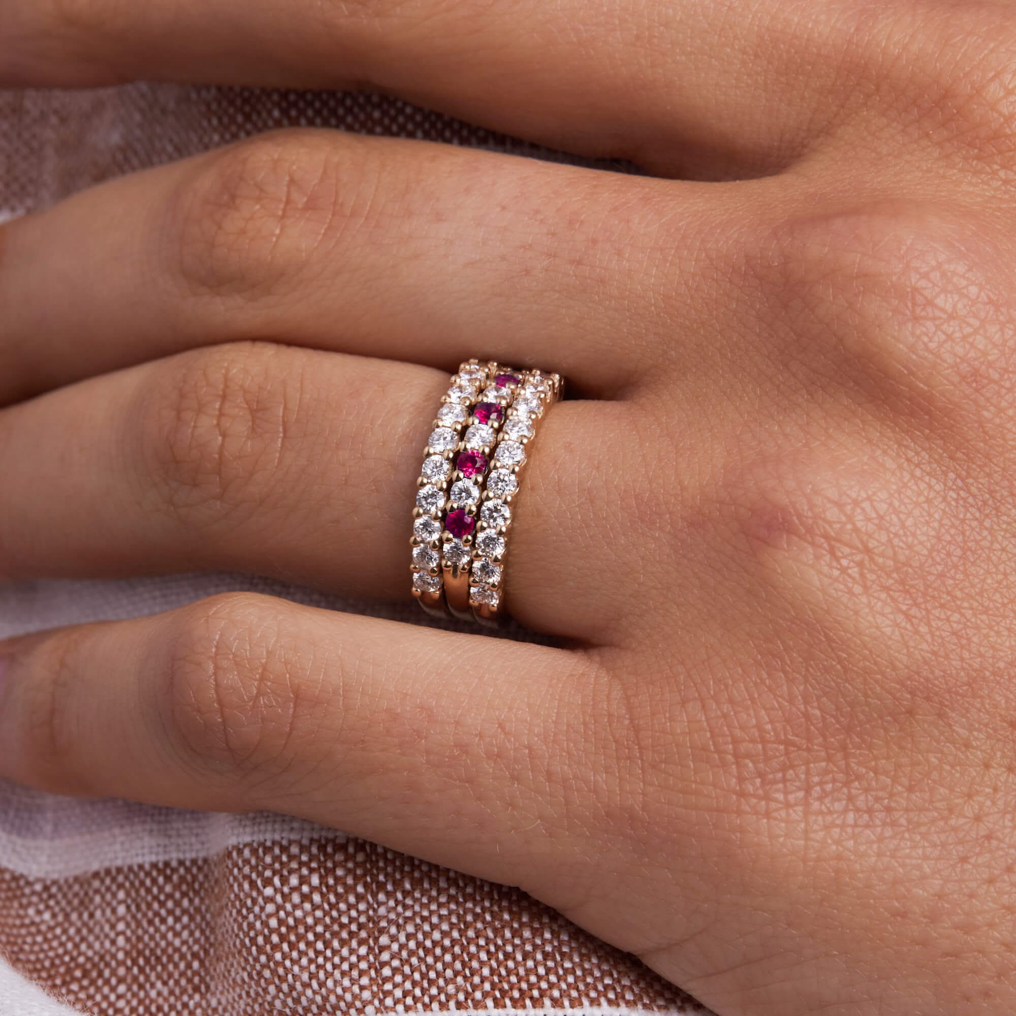 Rosecliff Diamond & Ruby Stackable Ring in 14k Gold (July) - Image 9