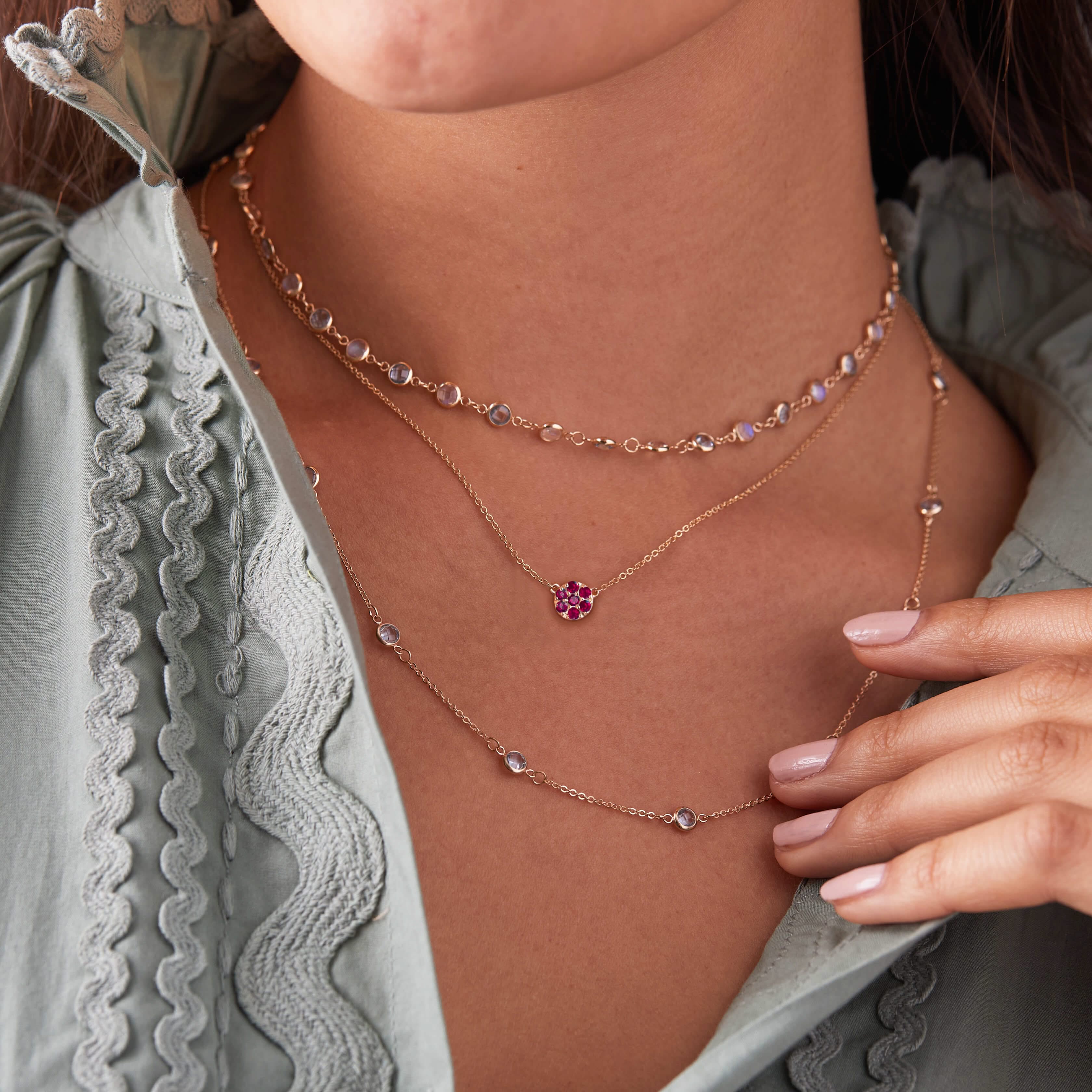 Rosecliff Ruby Mini Necklace in Solid 14k Gold (July) - Image 7