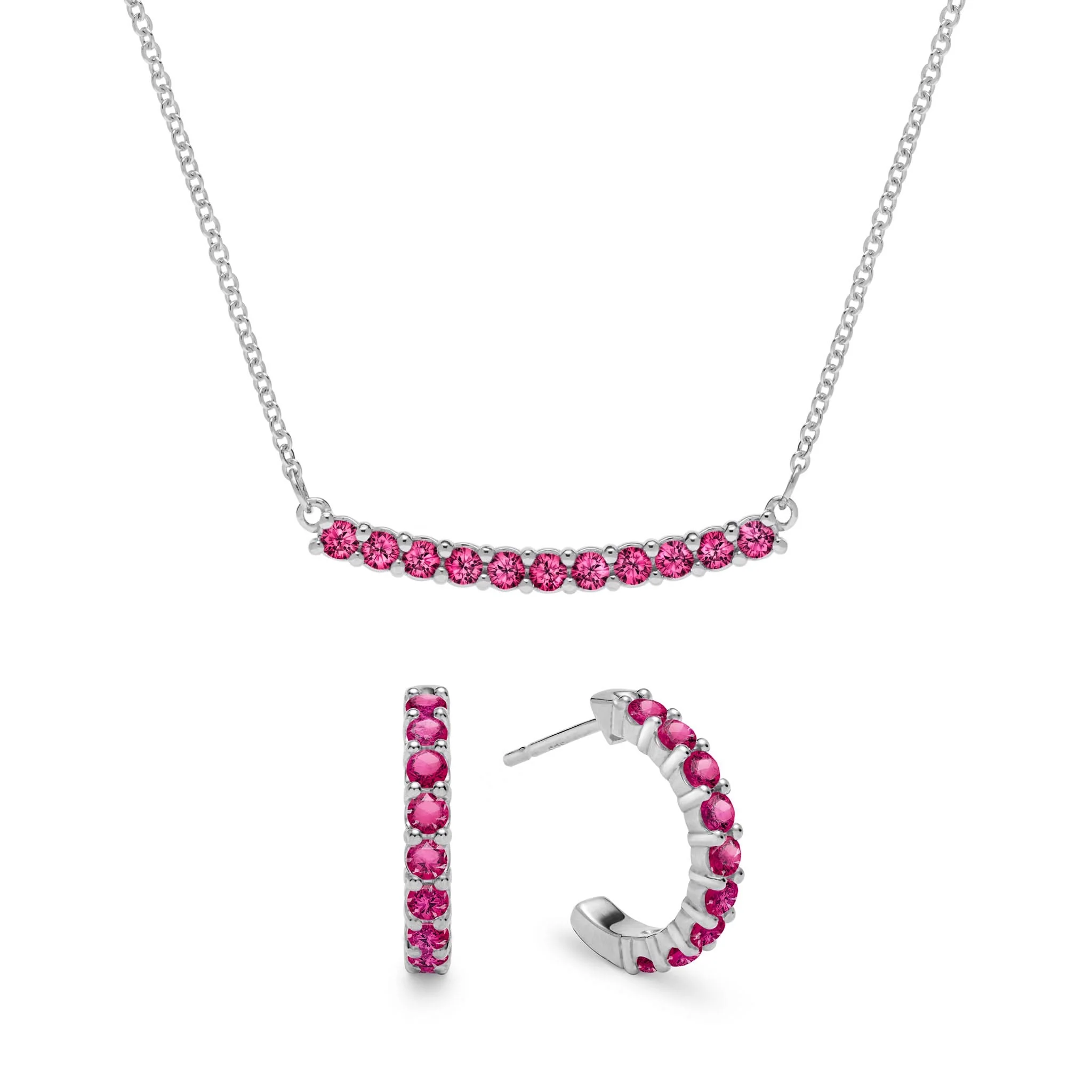 Rosecliff Ruby Bar Necklace and Huggie Hoop Earrings Set in 14k Gold (July) - Image 8