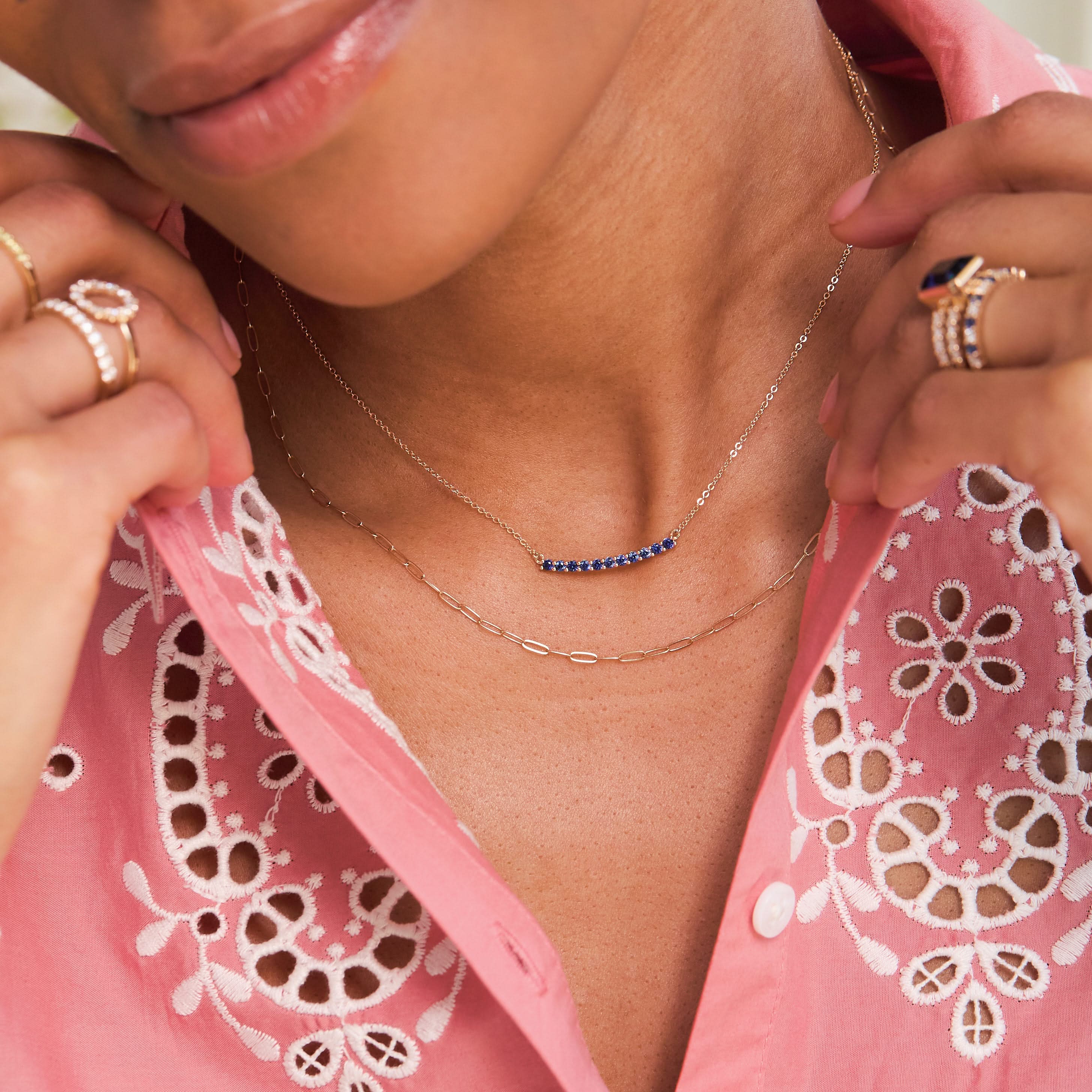 Rosecliff Sapphire Bar Necklace in 14k Gold (September) - Image 10