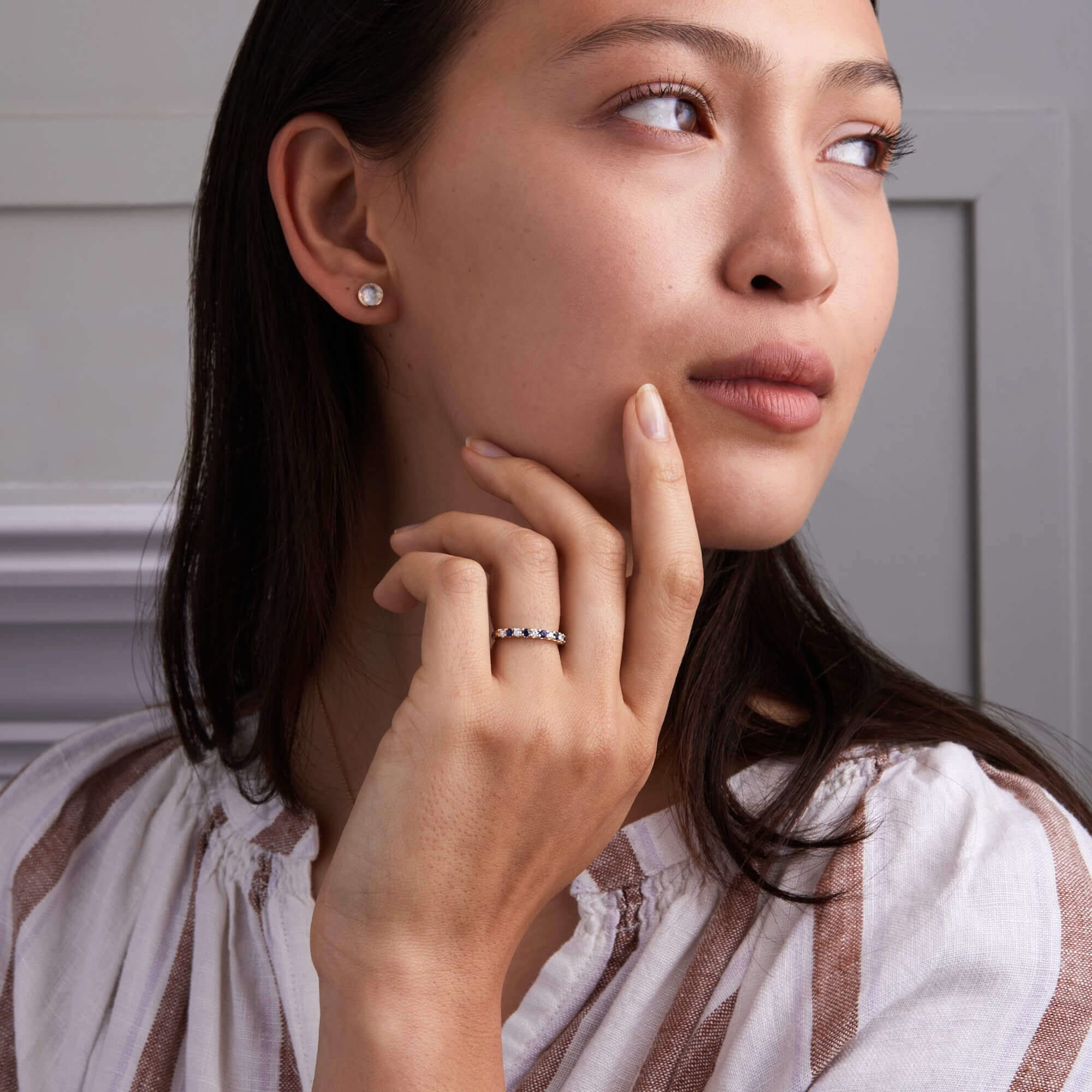 Rosecliff Diamond & Sapphire Stackable Ring in 14k Gold (September) - Image 2