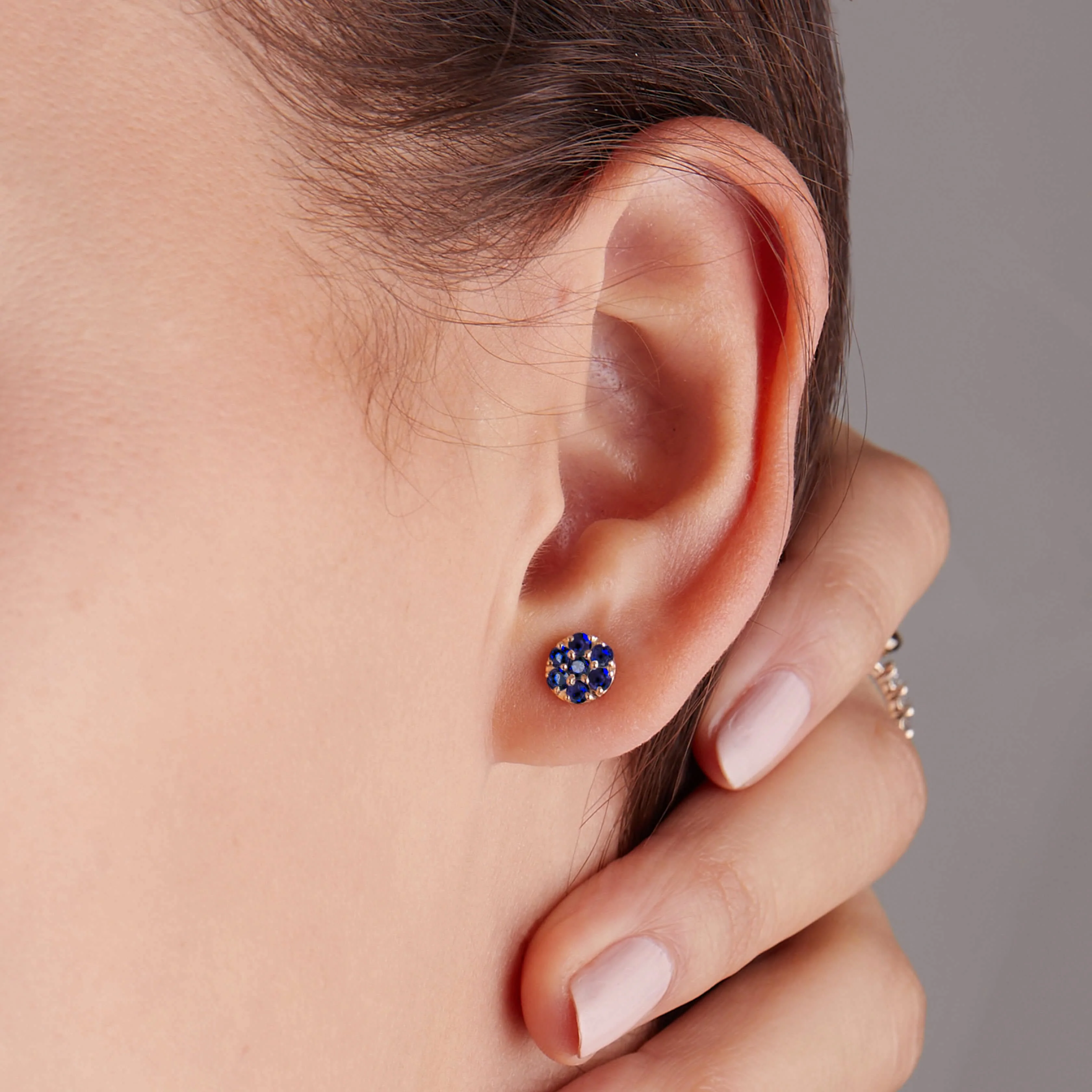 Rosecliff Sapphire Mini Stud Earrings in Solid 14k Gold (September) - Image 3
