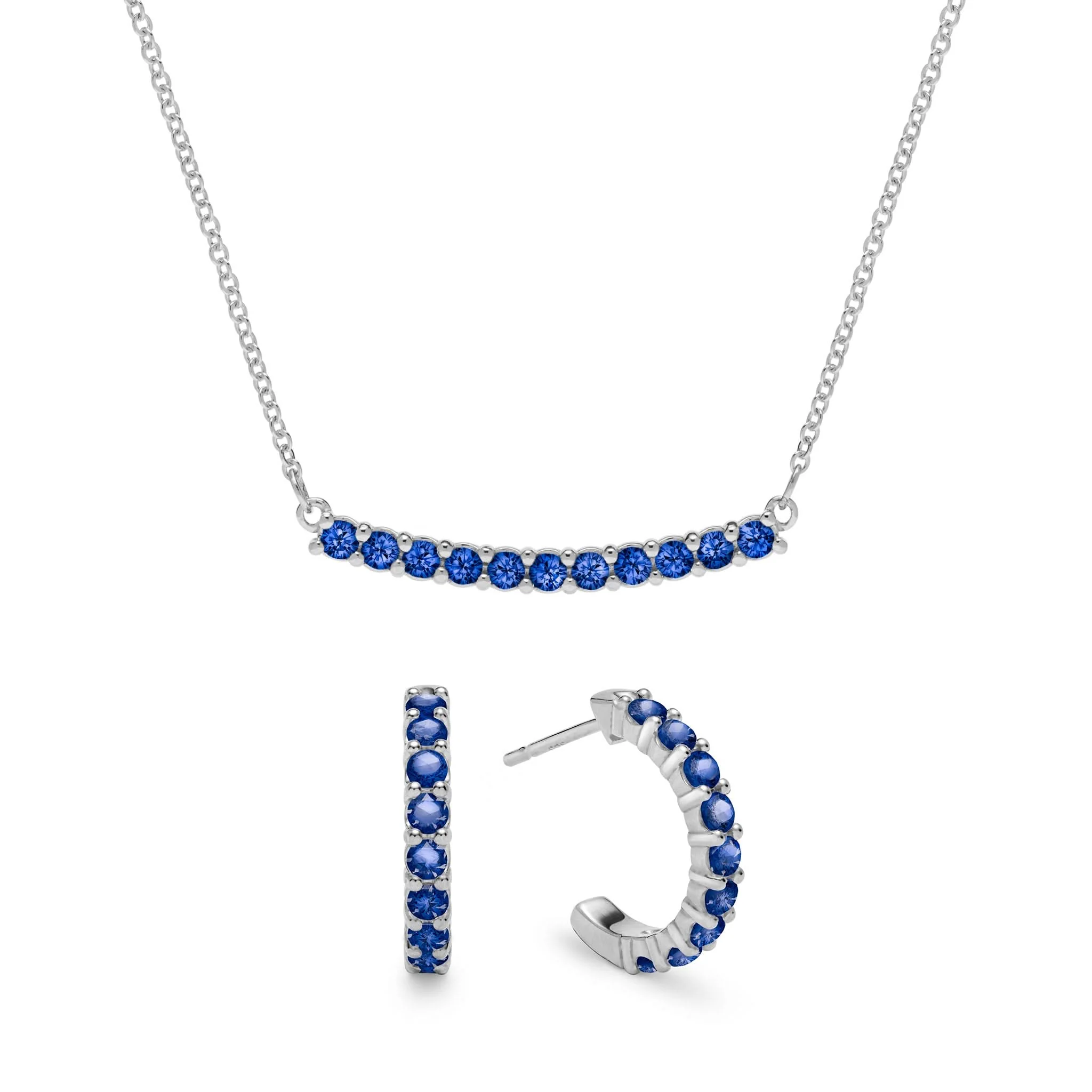Rosecliff Sapphire Bar Necklace and Huggie Hoop Earrings Set in 14k Gold (September) - Image 8