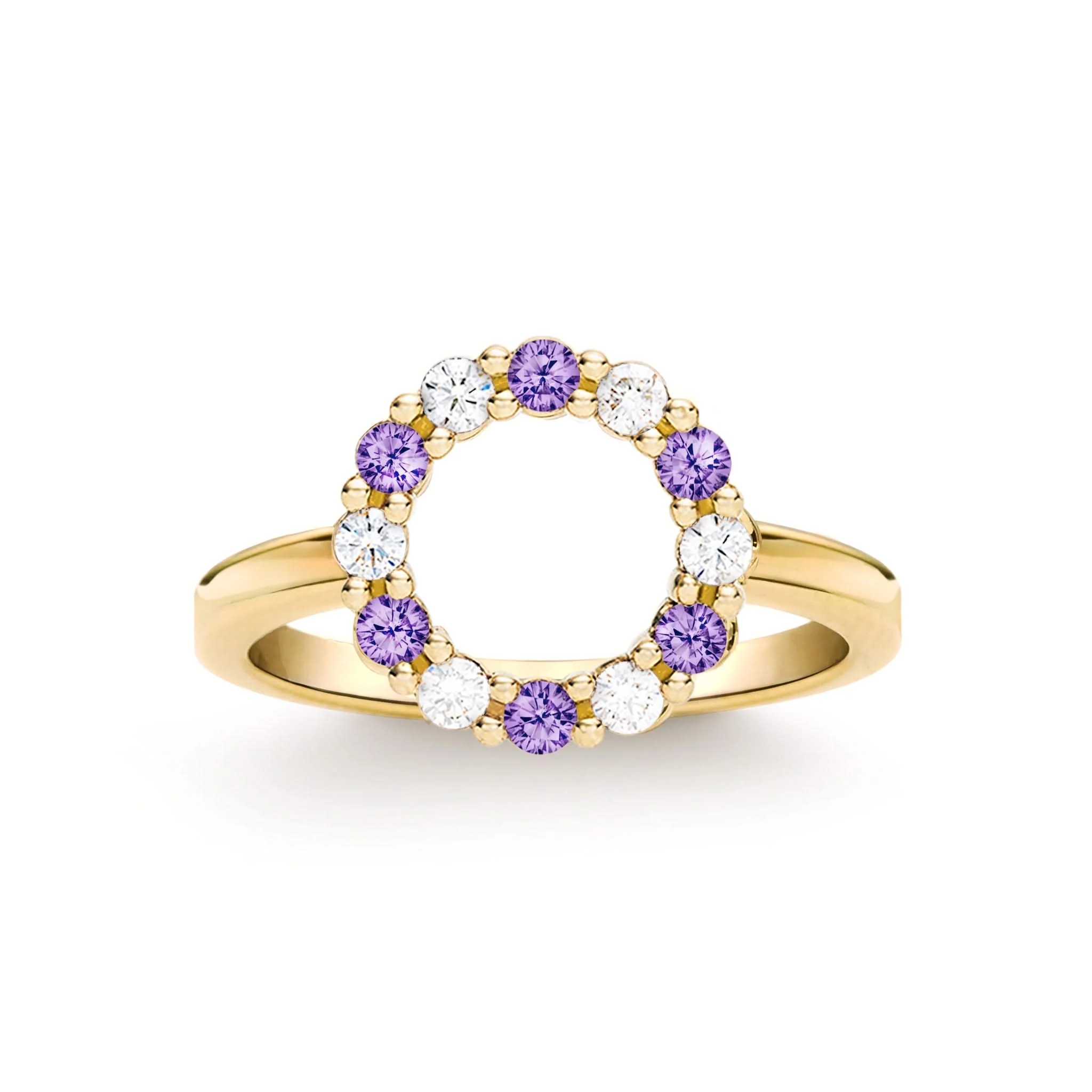 Rosecliff Small Circle Diamond & Amethyst Ring in 14k Gold (February)