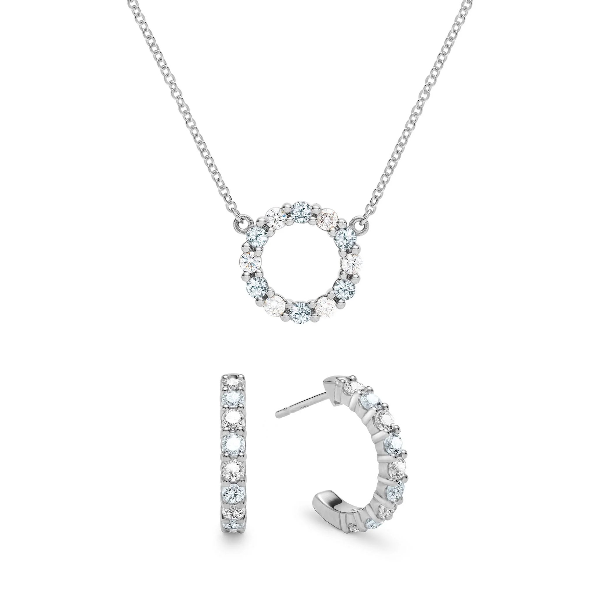 Rosecliff Small Circle Diamond & Aquamarine Necklace and Huggie Hoop Earrings Set in 14k Gold (March) - Image 8