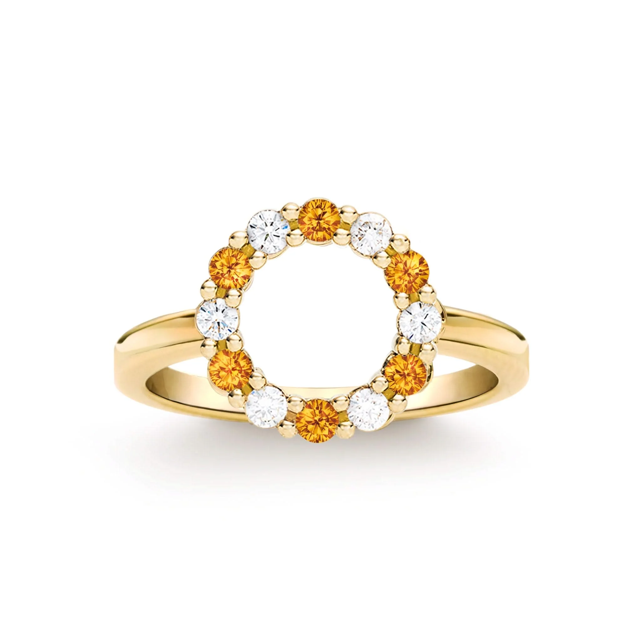 Rosecliff Small Circle Diamond & Citrine Ring in 14k Gold (November)