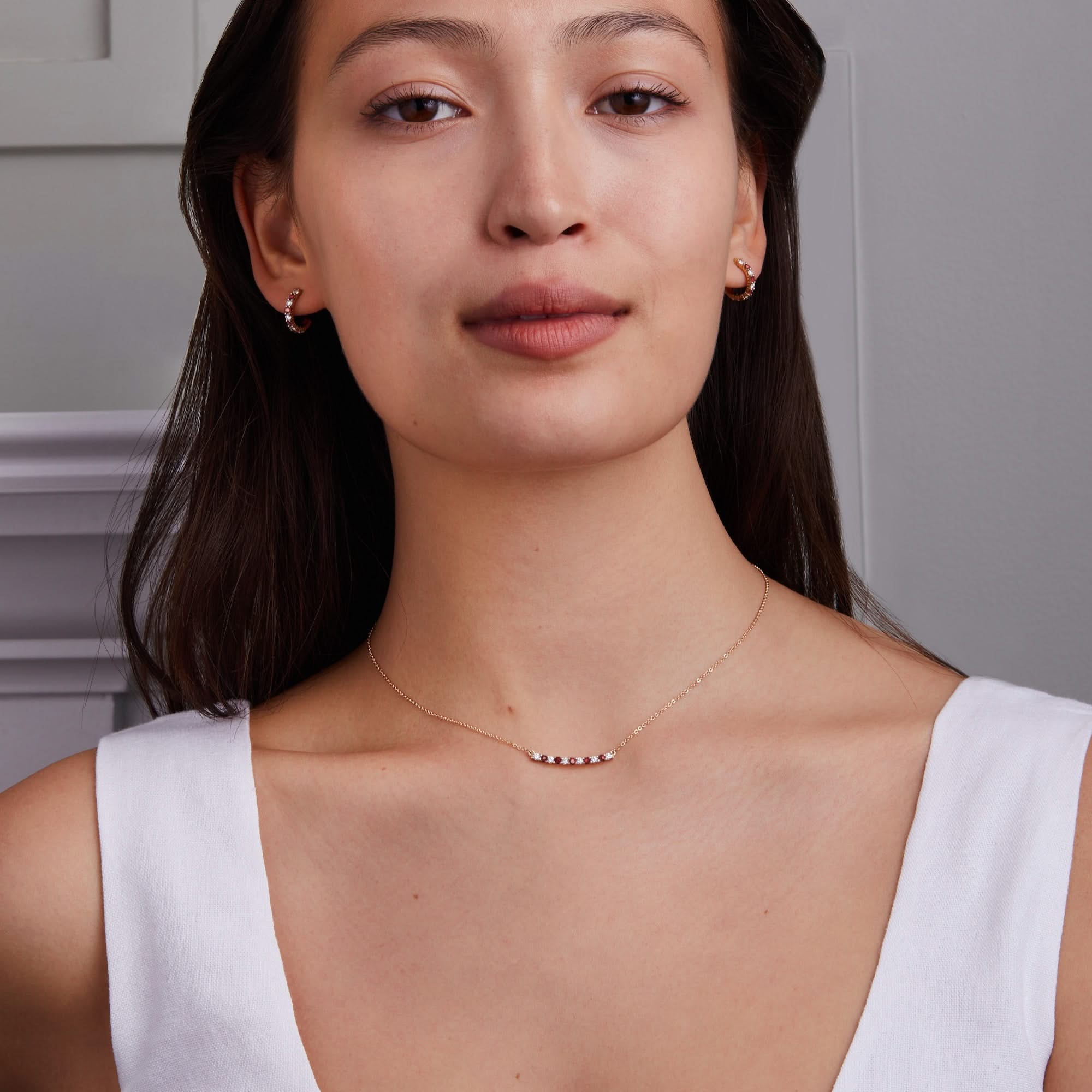 Rosecliff Diamond & Garnet Huggie Hoop Earrings in 14k Gold (January) - Image 6