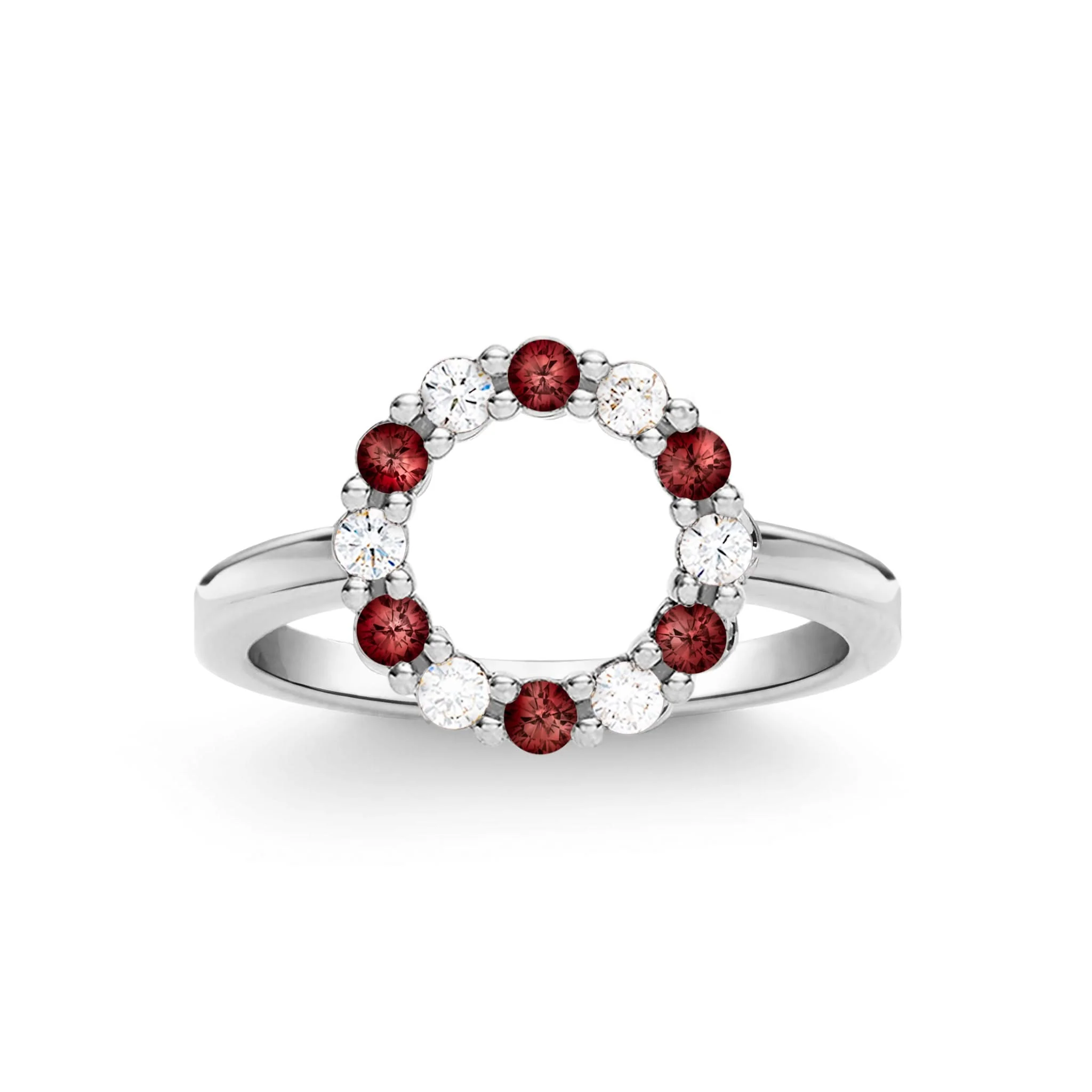 Rosecliff Small Circle Diamond & Garnet Ring in 14k Gold (January) - Image 5