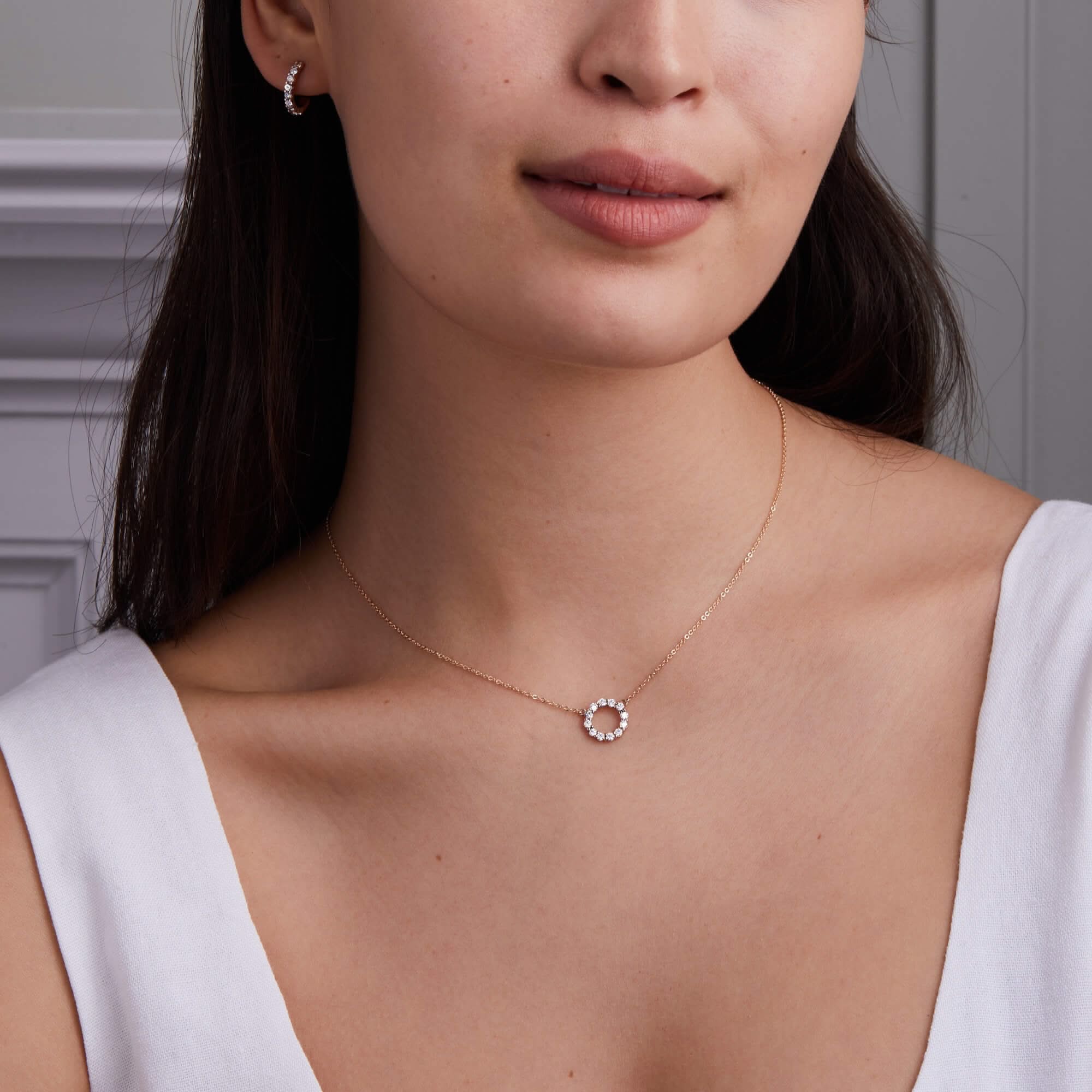 Rosecliff Small Circle Diamond Necklace and Huggie Hoop Earrings Set in 14k Gold (April) - Image 2