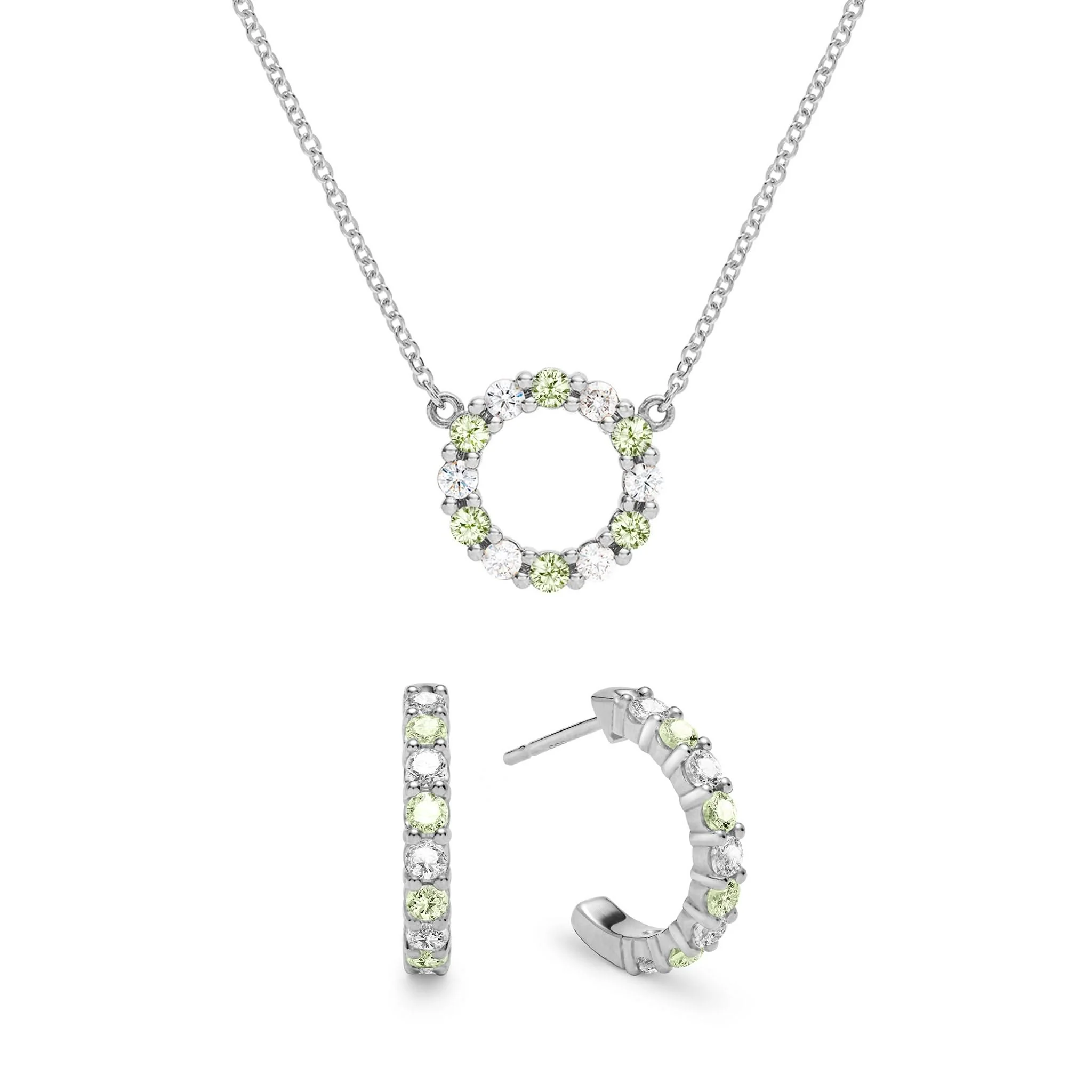 Rosecliff Small Circle Diamond & Peridot Necklace and Huggie Hoop Earrings Set in 14k Gold (August) - Image 8