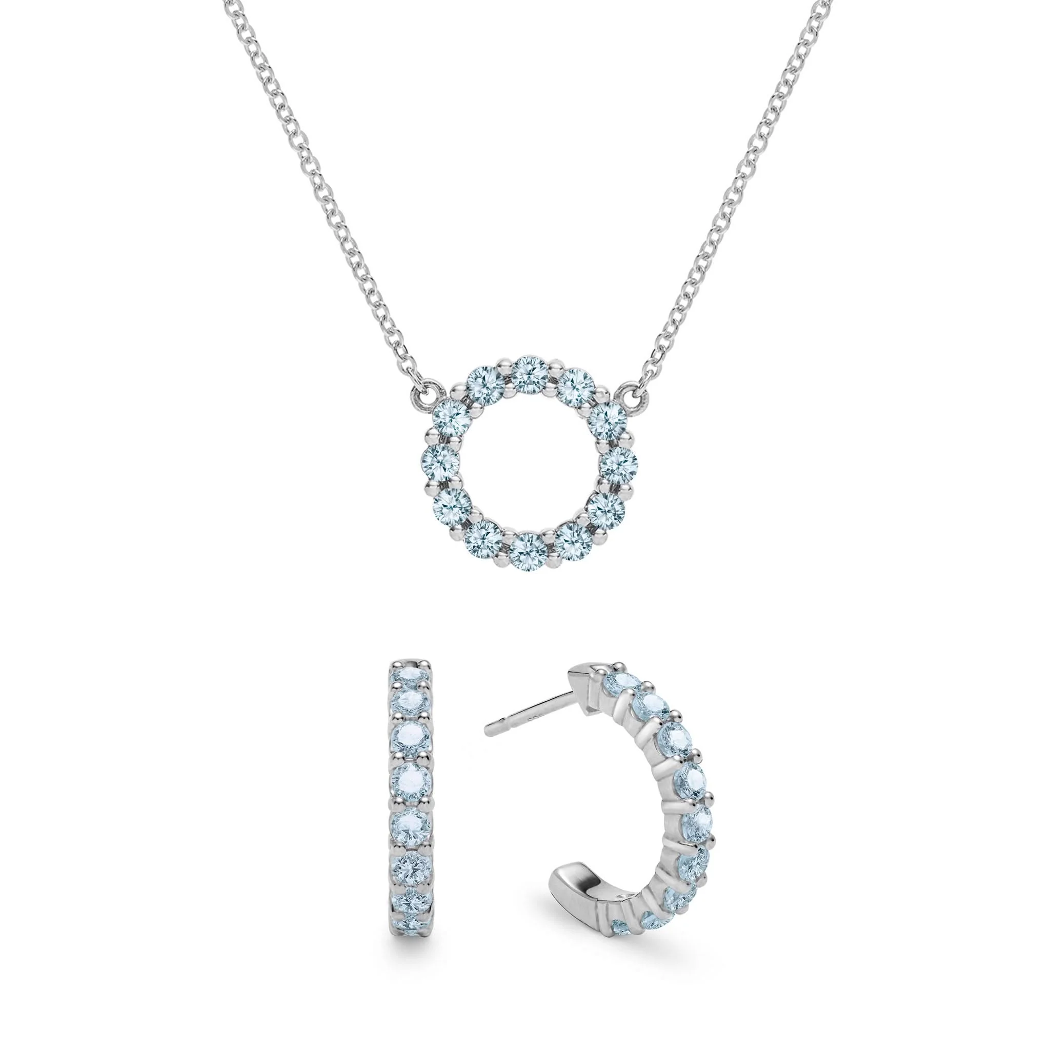 Rosecliff Small Circle Nantucket Blue Topaz Necklace and Huggie Hoop Earrings Set in 14k Gold (December) - Image 8