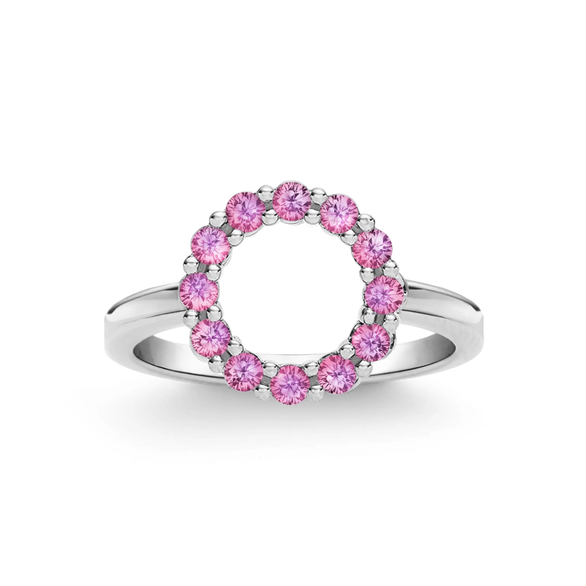 Rosecliff Small Circle Pink Sapphire Ring in 14k Gold (October) - Image 5