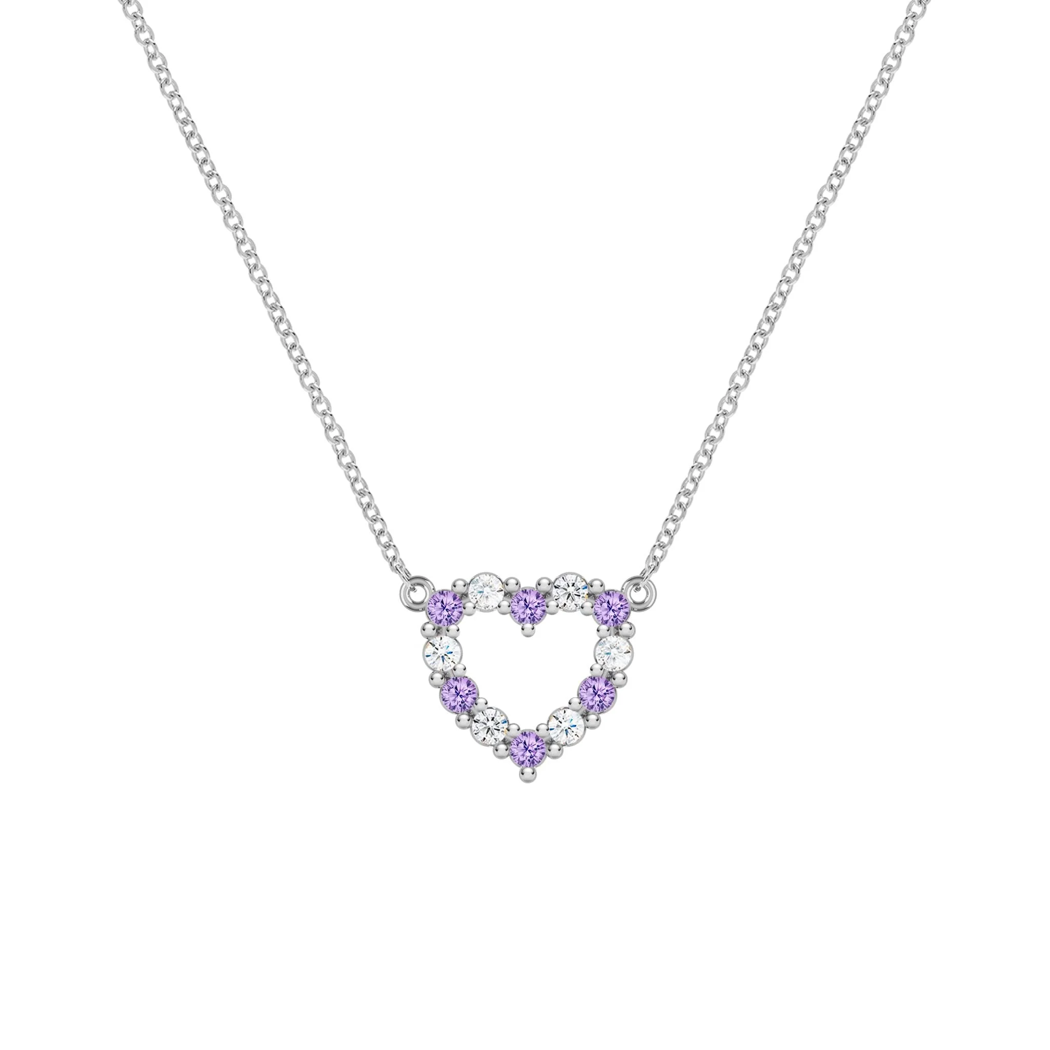 Rosecliff Small Heart Diamond & Amethyst Necklace in 14k Gold (February) - Image 8