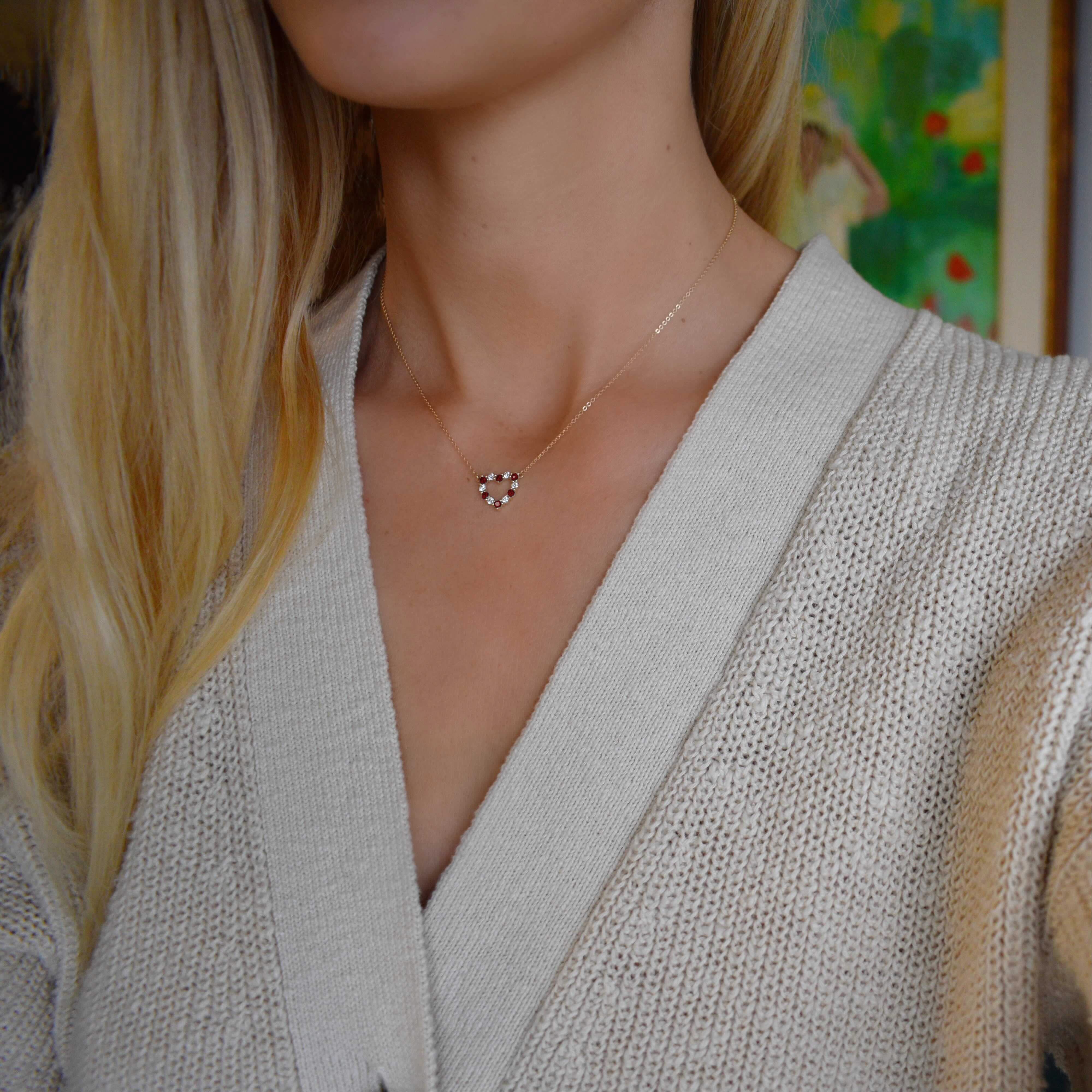 Rosecliff Small Heart Diamond & Garnet Necklace in 14k Gold (January) - Image 2