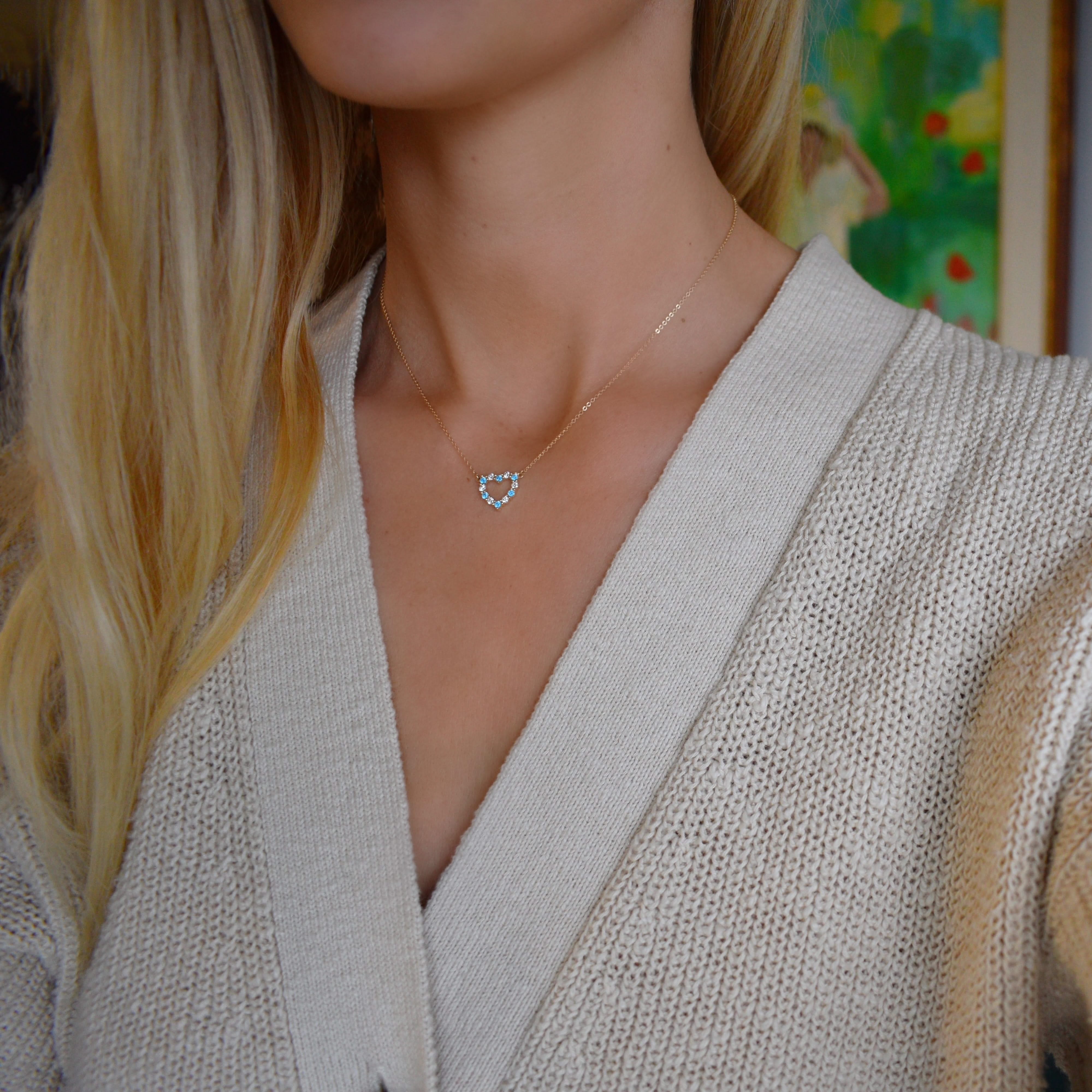 Rosecliff Small Heart Diamond & Nantucket Blue Topaz Necklace in 14k Gold (December) - Image 2