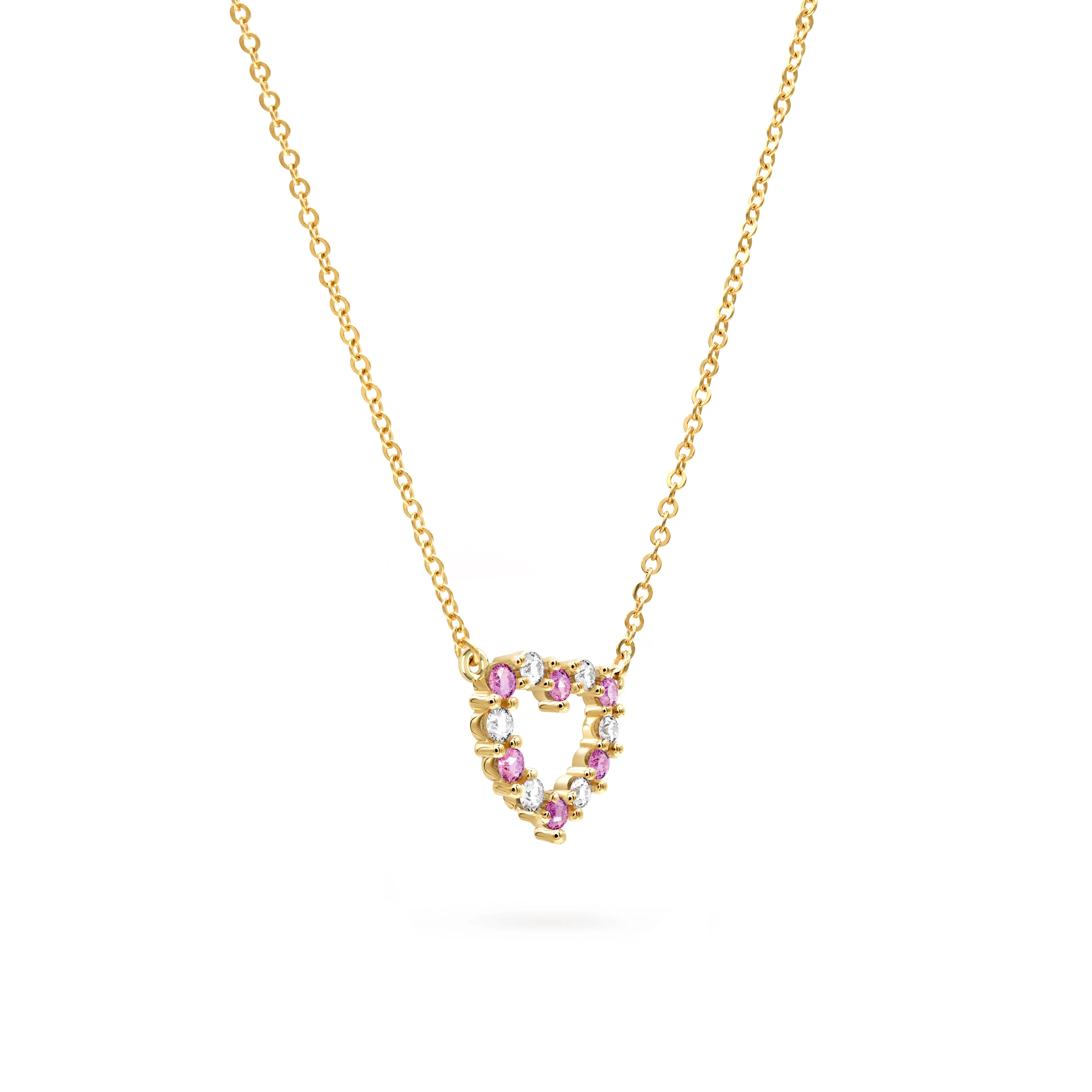 Rosecliff Small Heart Diamond & Pink Sapphire Necklace in 14k Gold (October) - Image 4