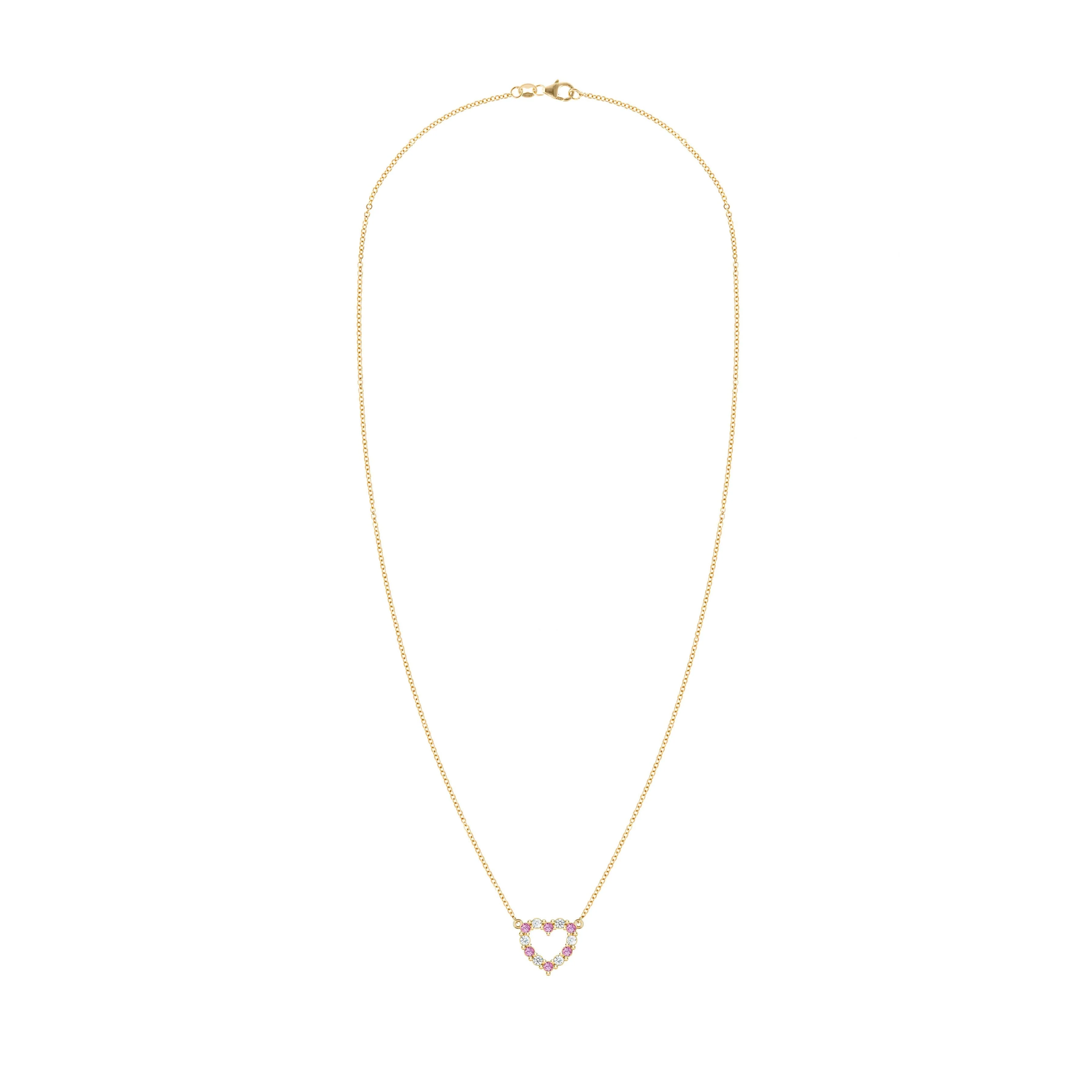 Rosecliff Small Heart Diamond & Pink Sapphire Necklace in 14k Gold (October) - Image 7
