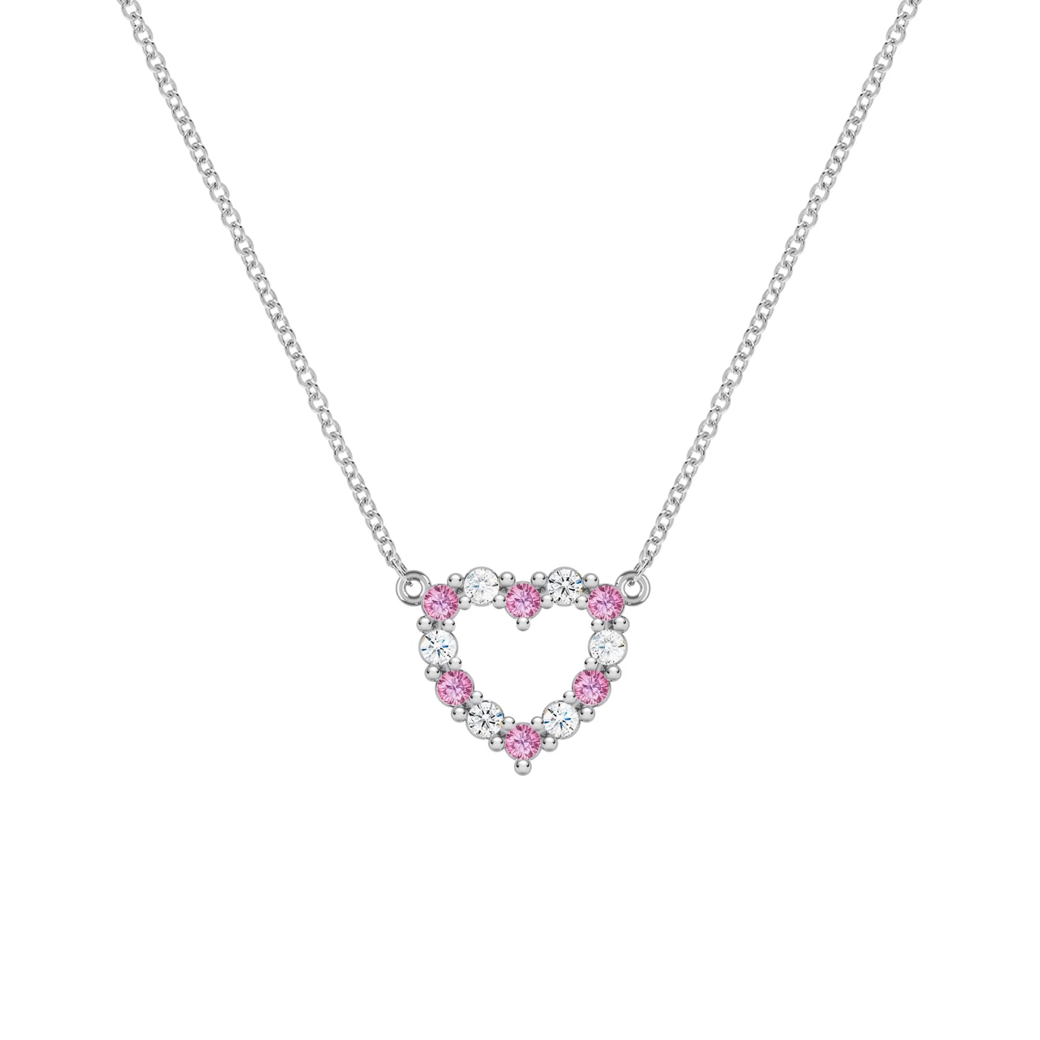 Rosecliff Small Heart Diamond & Pink Sapphire Necklace in 14k Gold (October) - Image 8
