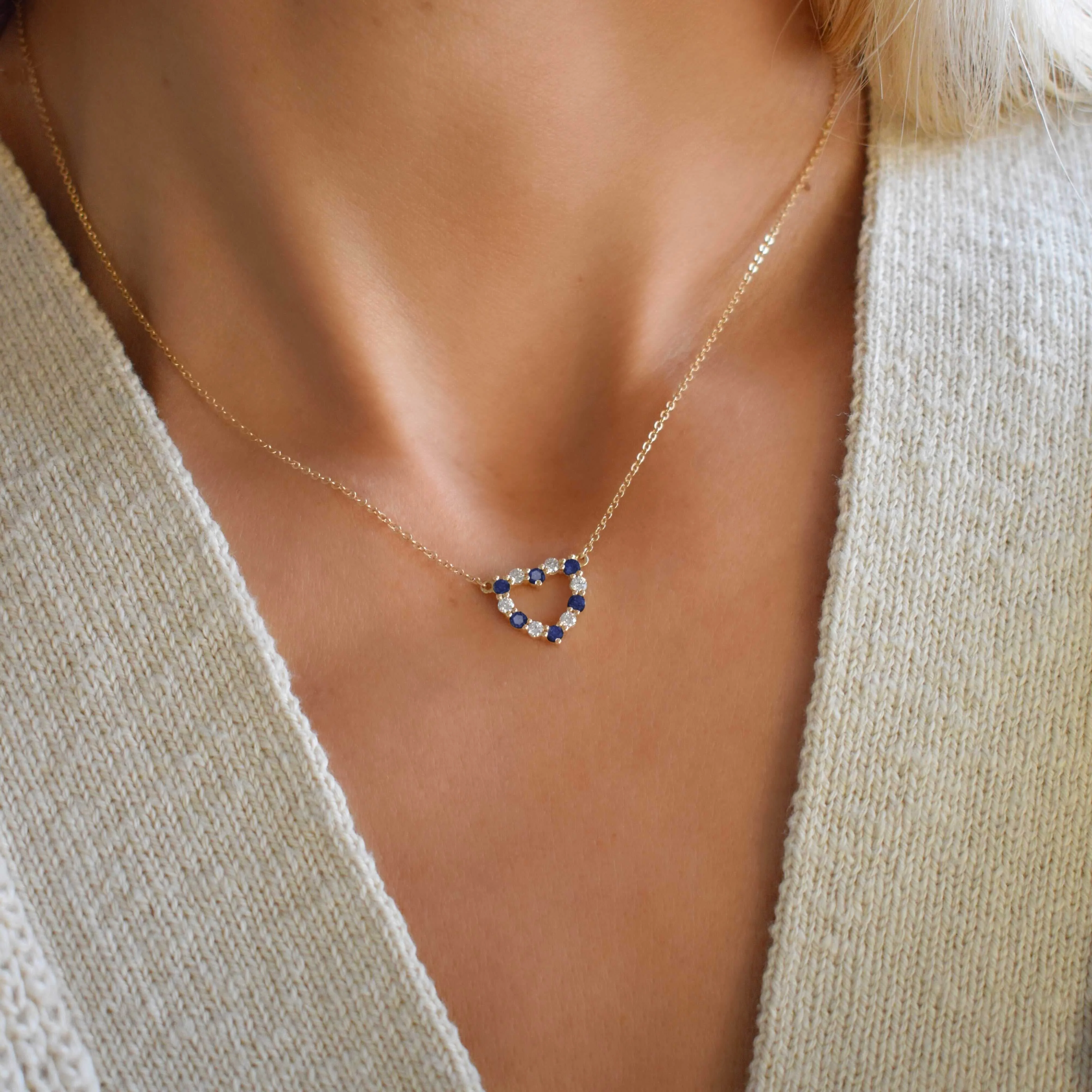 Rosecliff Small Heart Diamond & Sapphire Necklace in 14k Gold (September) - Image 3